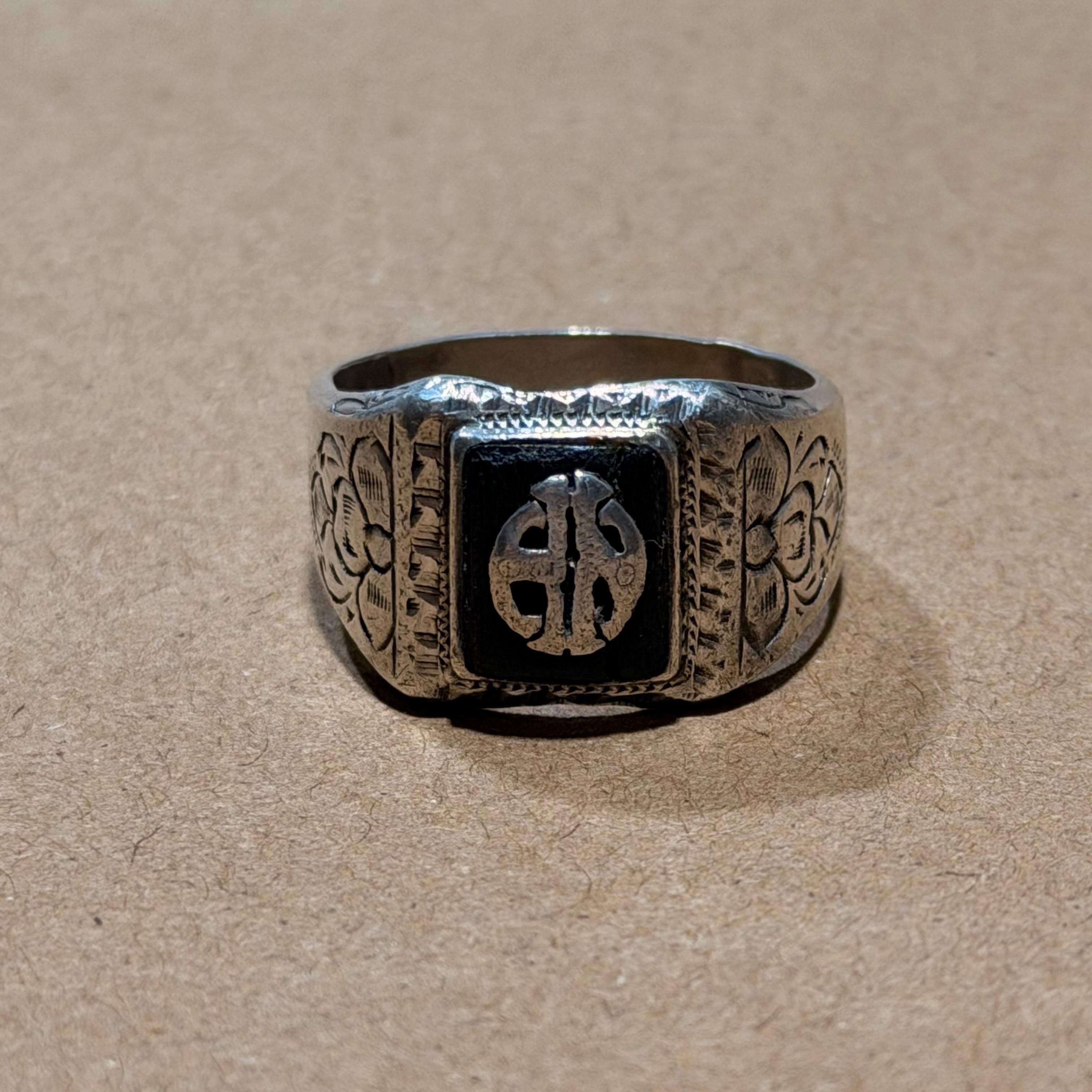 Sterling Onyx Signet Ring With Engraving Sz 10