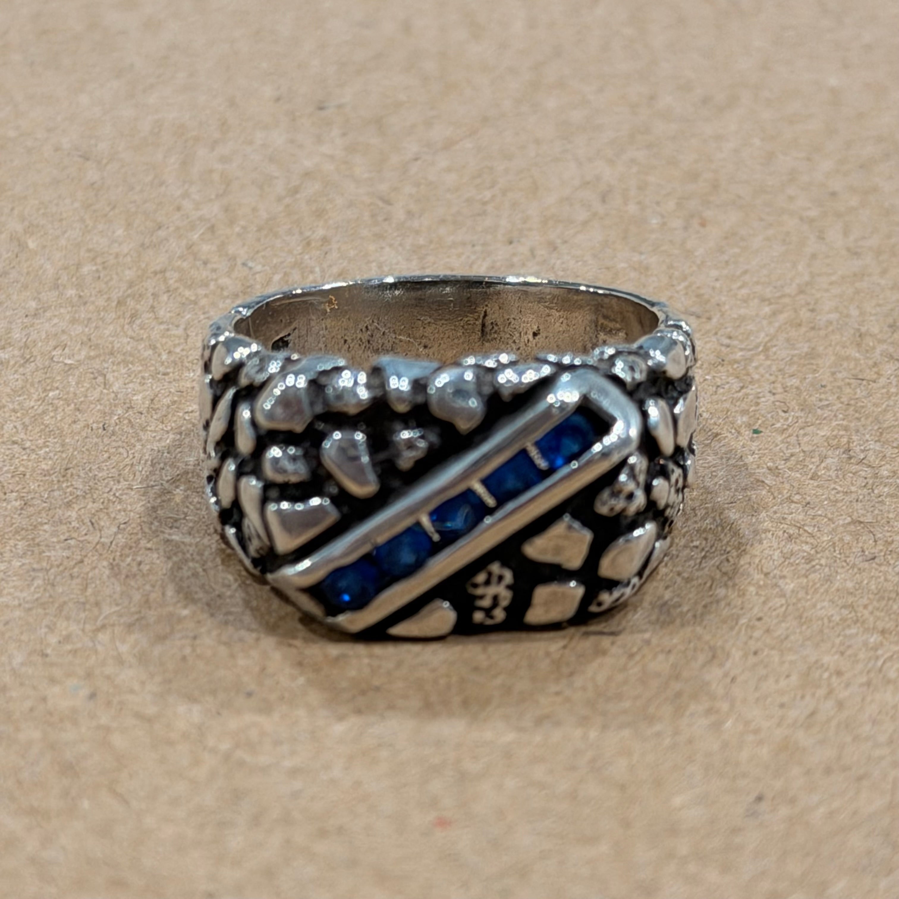 Sterling Brutalist Channel Set Glass Nugget Ring Sz 9