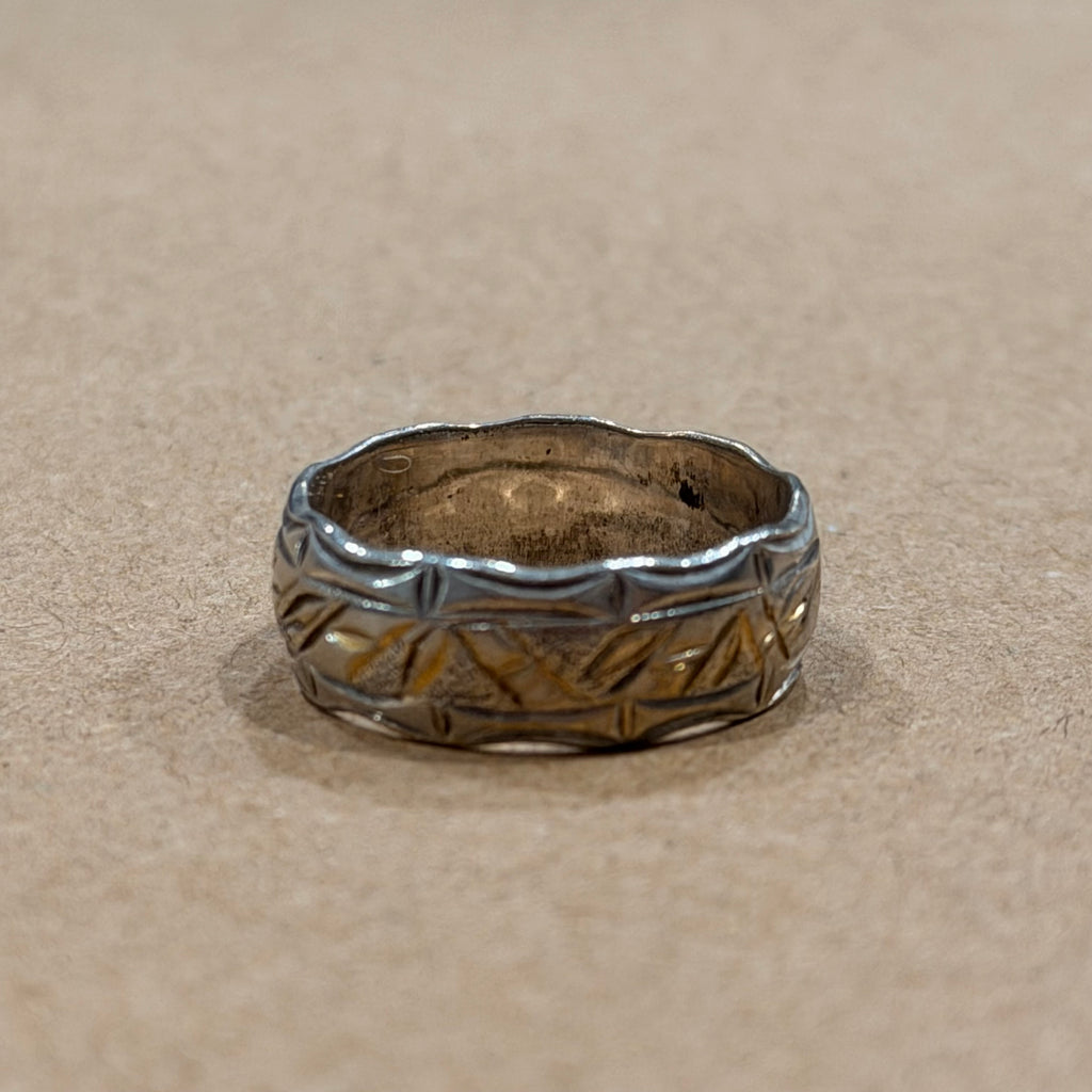 Sterling Gold Inlay Engraved Band Ring Sz 6.75