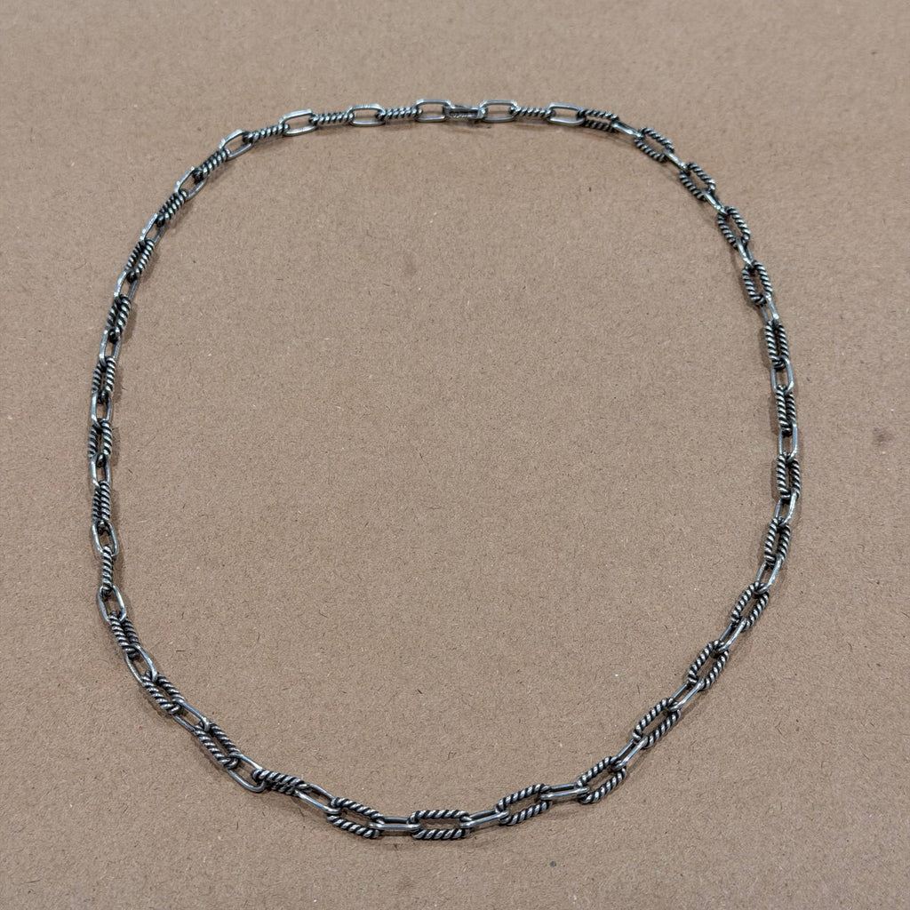 Sterling Textured Paperclip Link Necklace 20 in