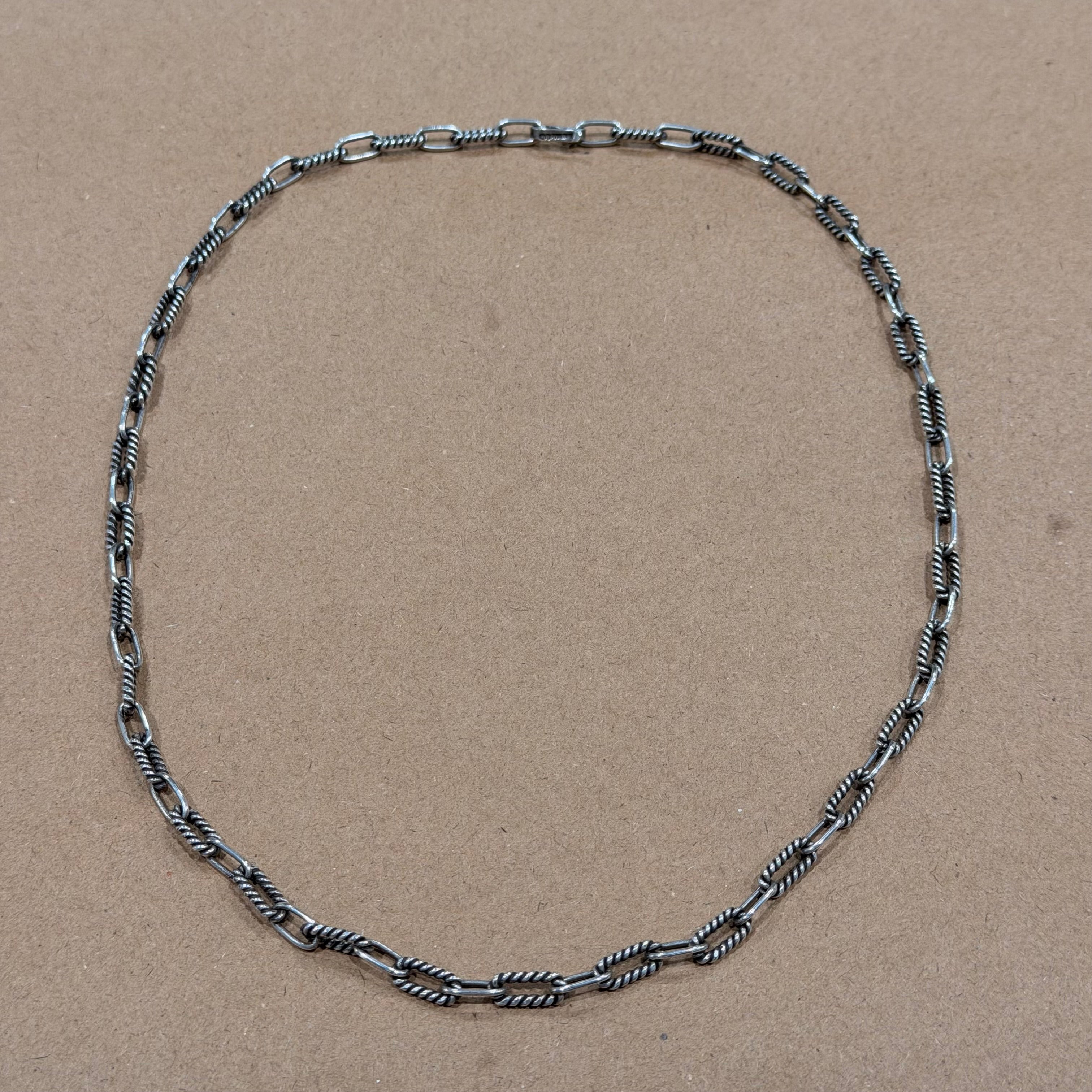 Sterling Textured Paperclip Link Necklace 20 in