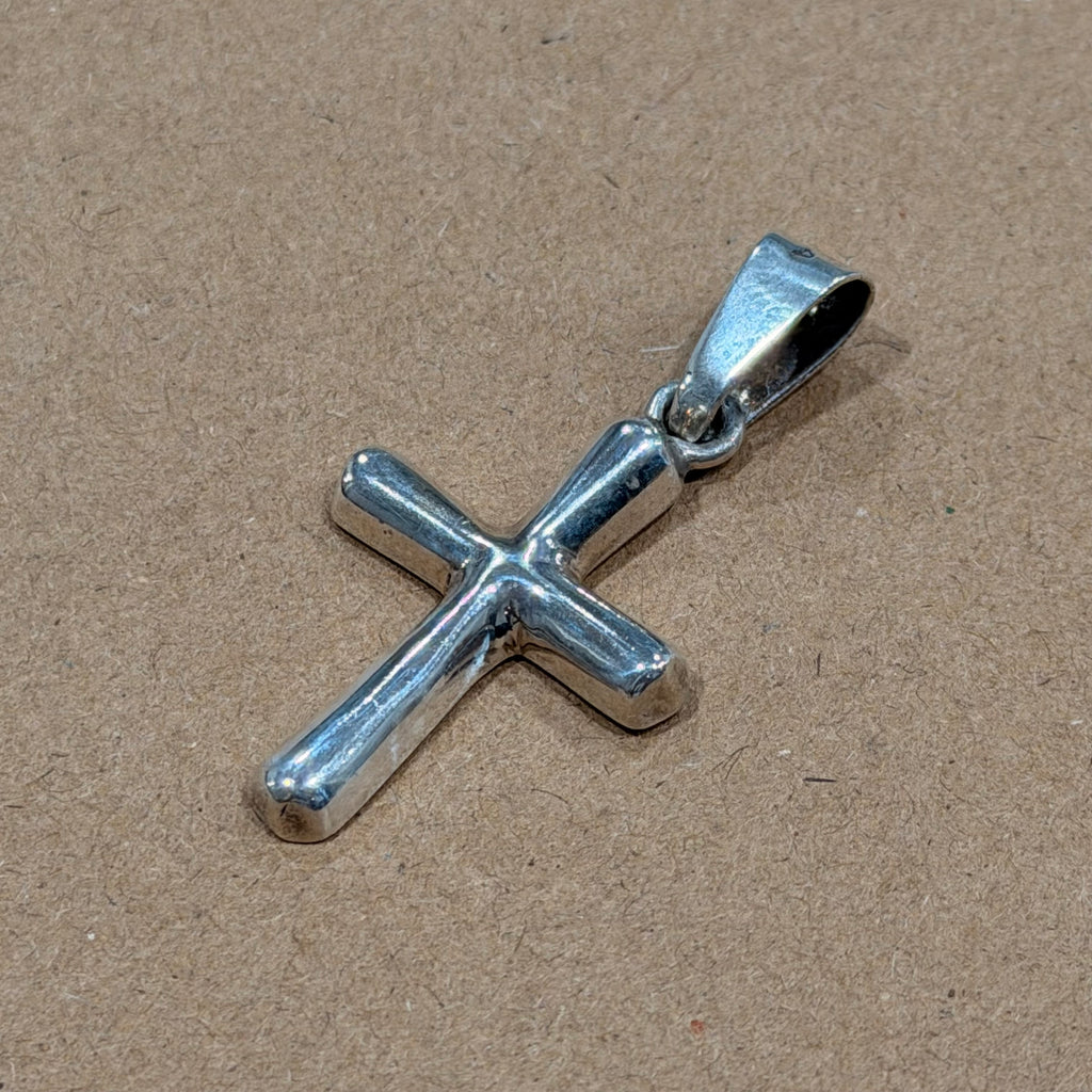 Sterling Puffed Cross Pendant 1.5 in