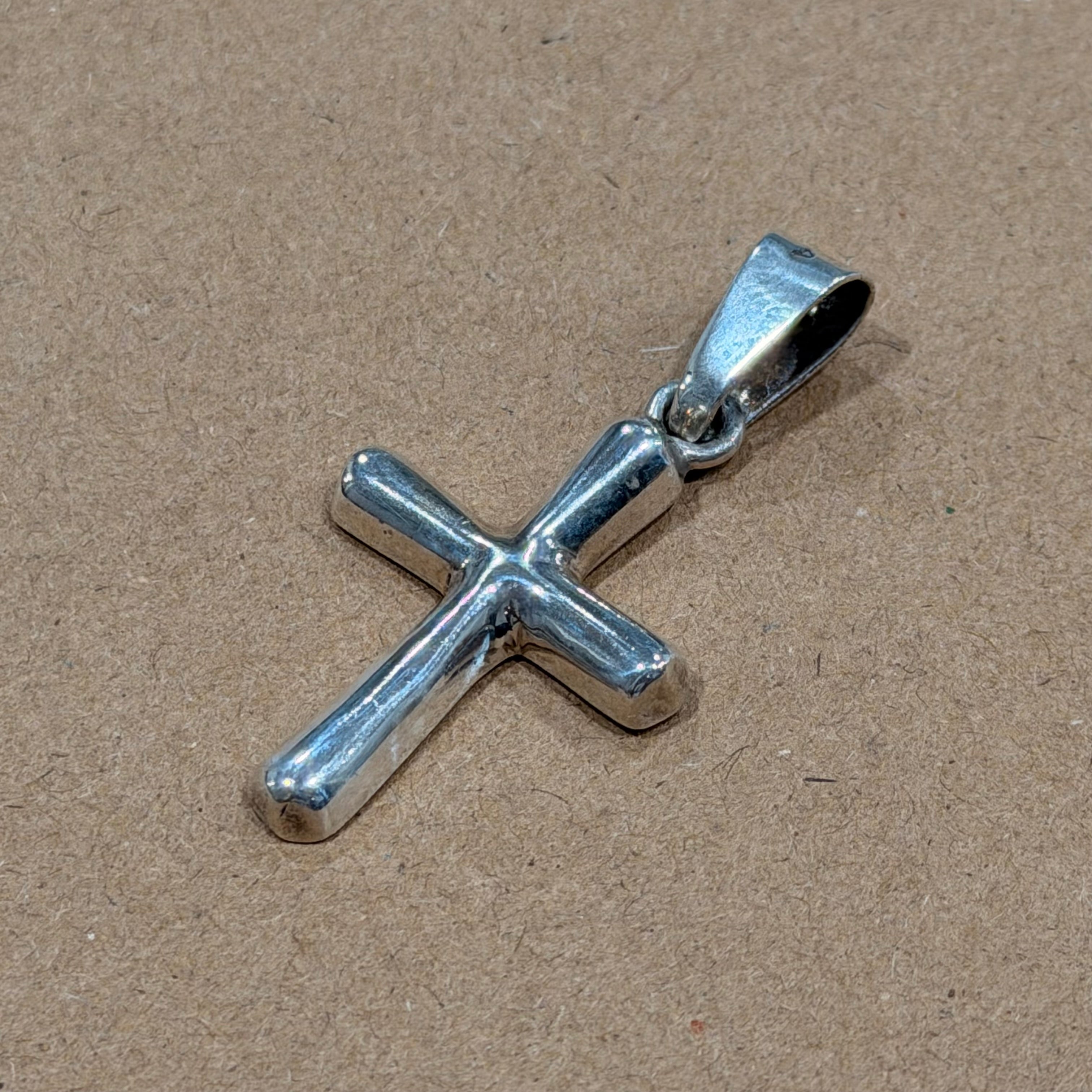 Sterling Puffed Cross Pendant 1.5 in