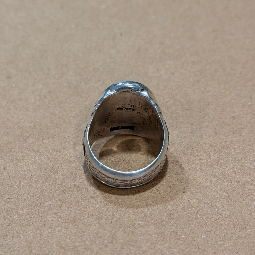 Sterling Dendritic Agate Engraved Ring Sz 10.5