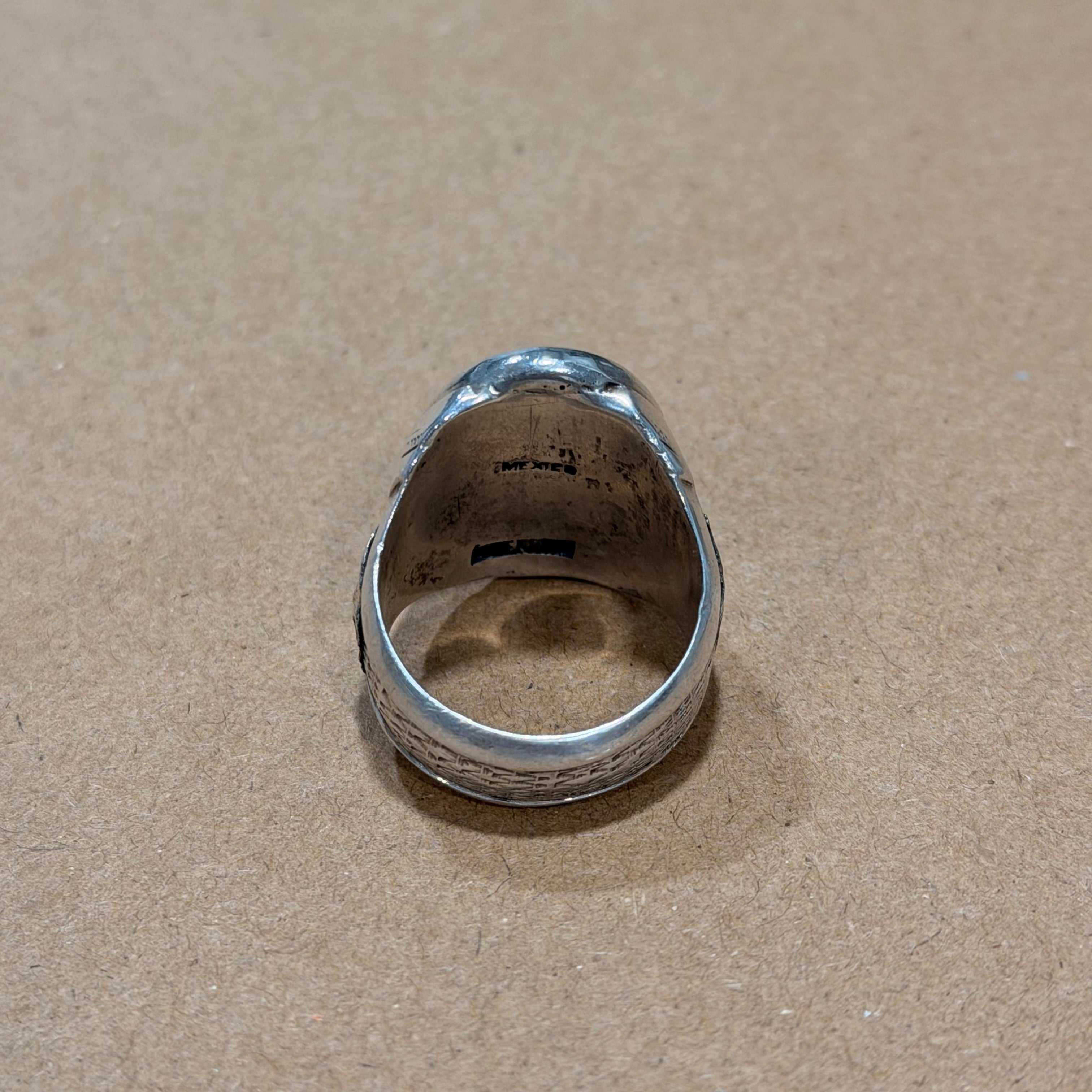 Sterling Dendritic Agate Engraved Ring Sz 10.5