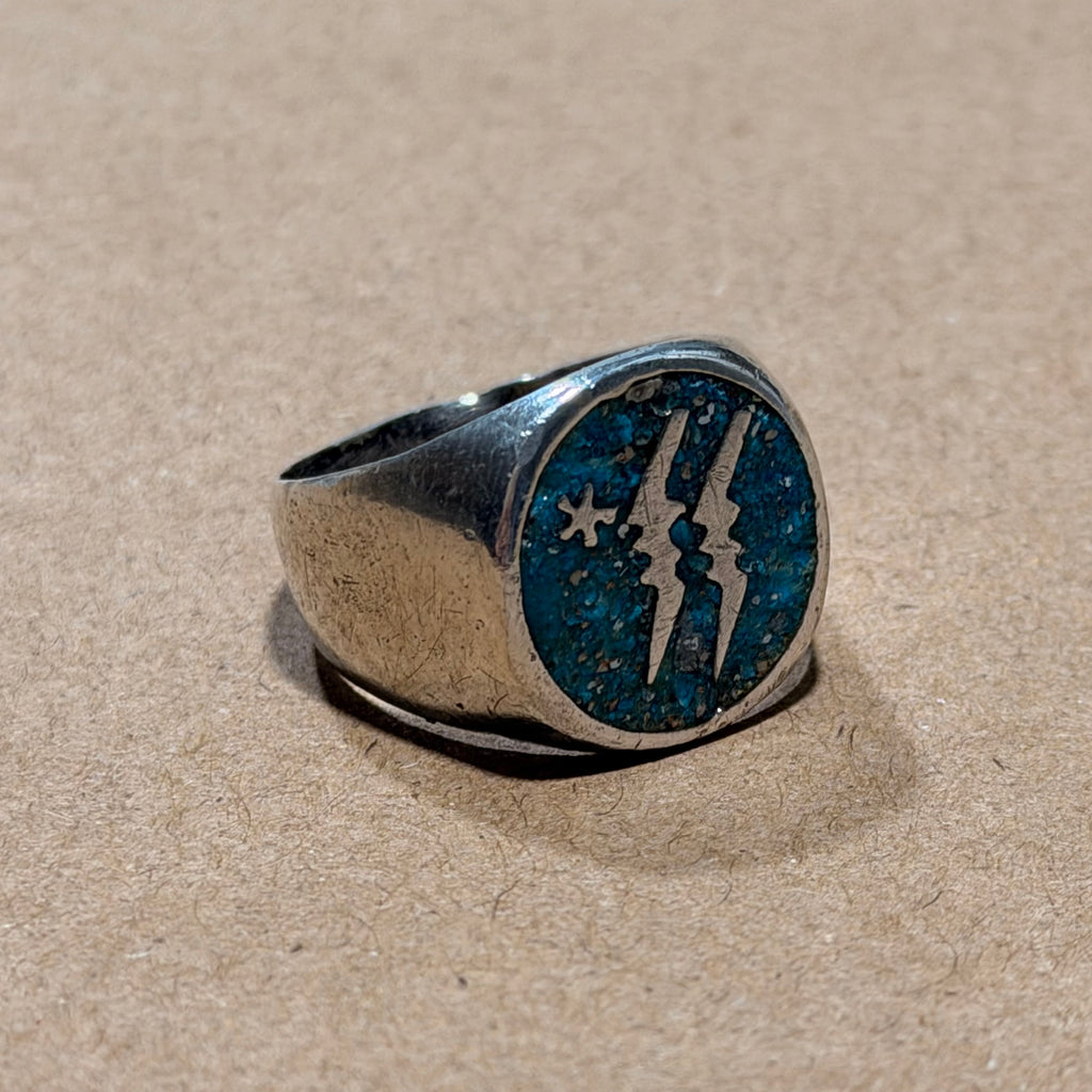 Sterling Southwestern Crushed Turquoise Lightning Bolt Ring Sz 10