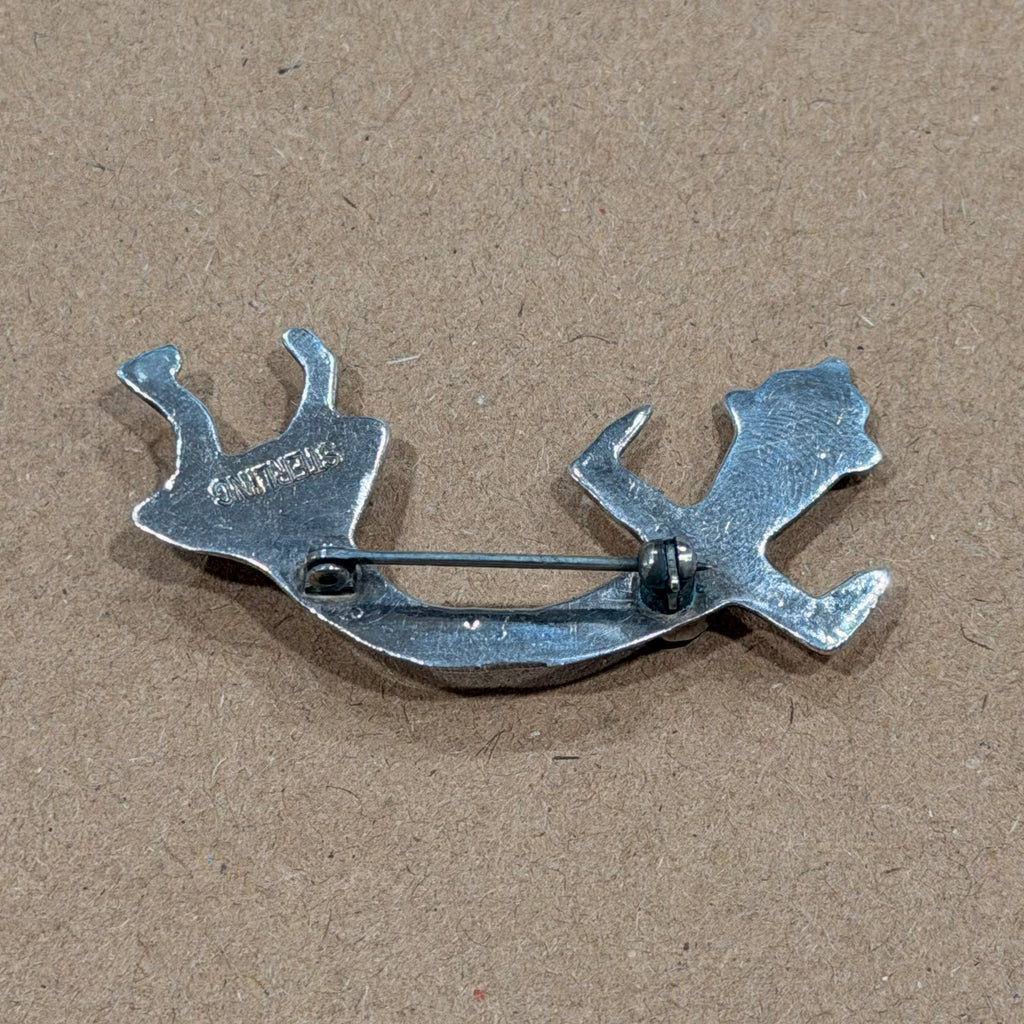 Sterling Navajo Coral & Turquoise Brooch 2 in.