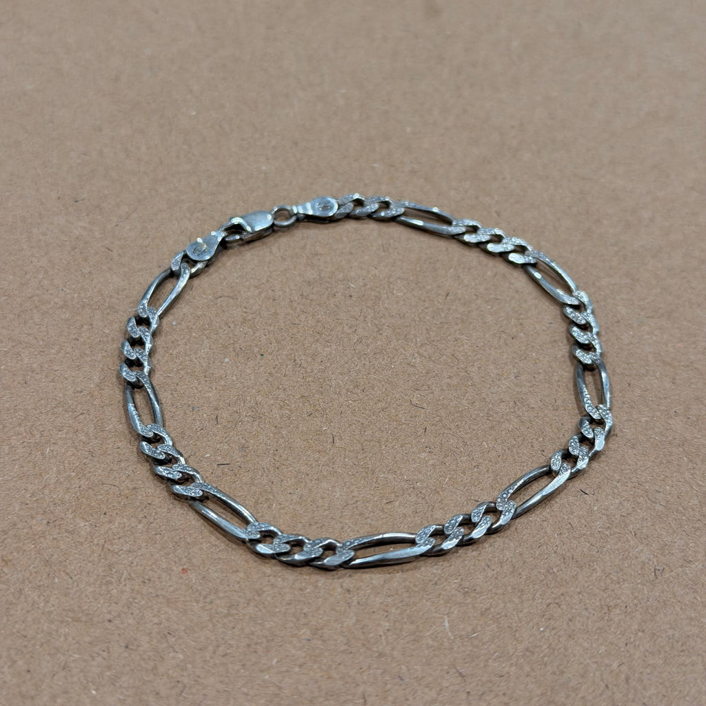 Sterling Textured Figaro Link Bracelet 8 in