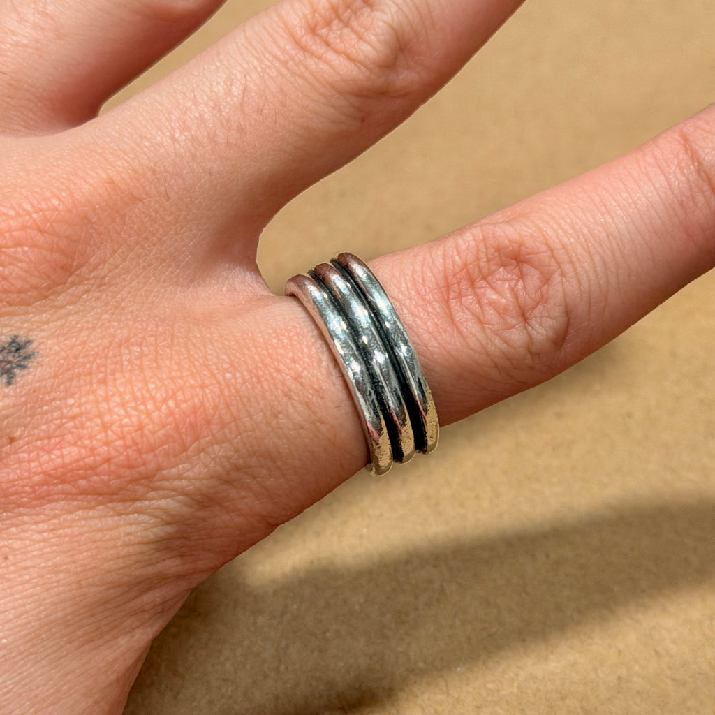 Sterling Chunky Stacked Band Ring Sz 10