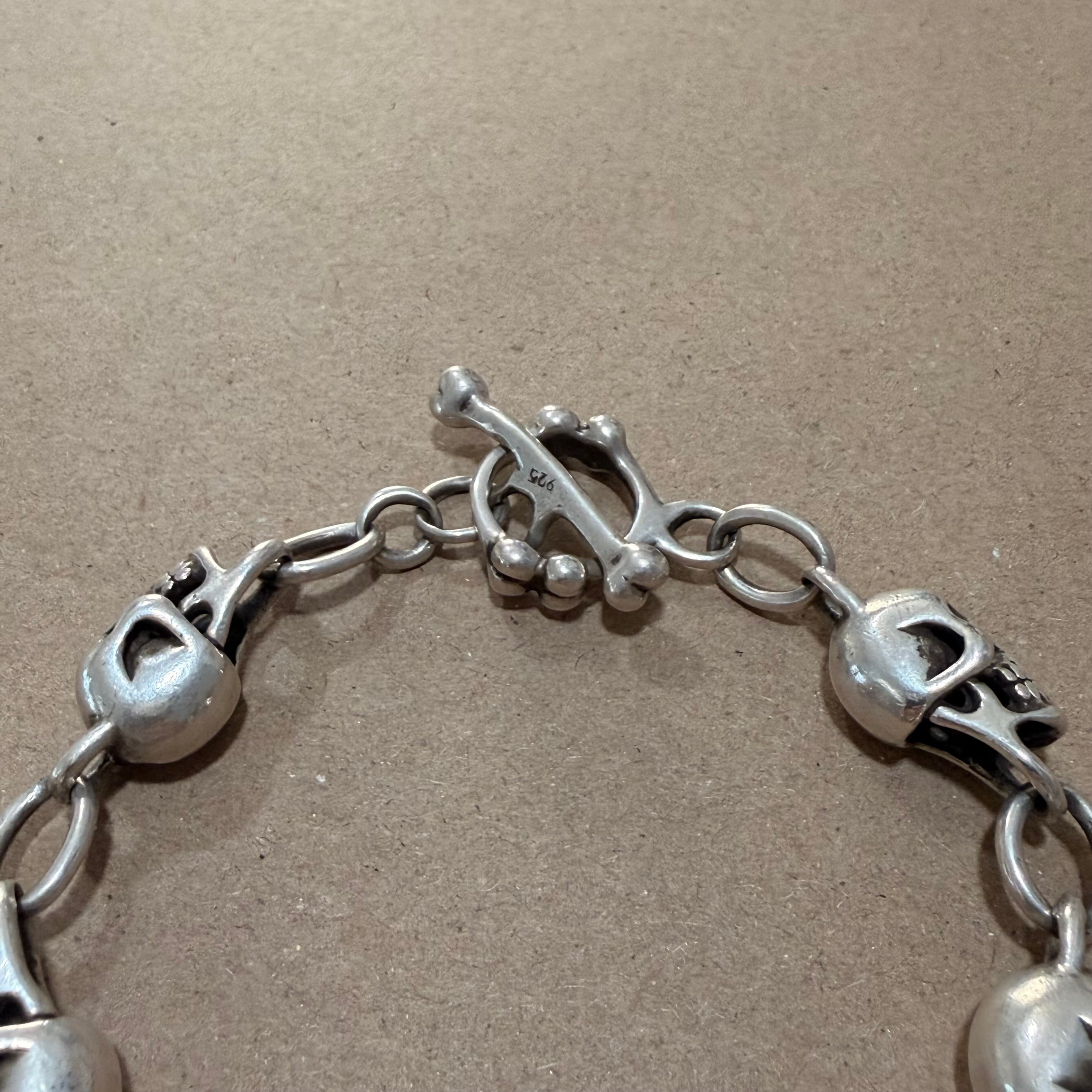 Massive Sterling Skull Link Bracelet 10.5 in