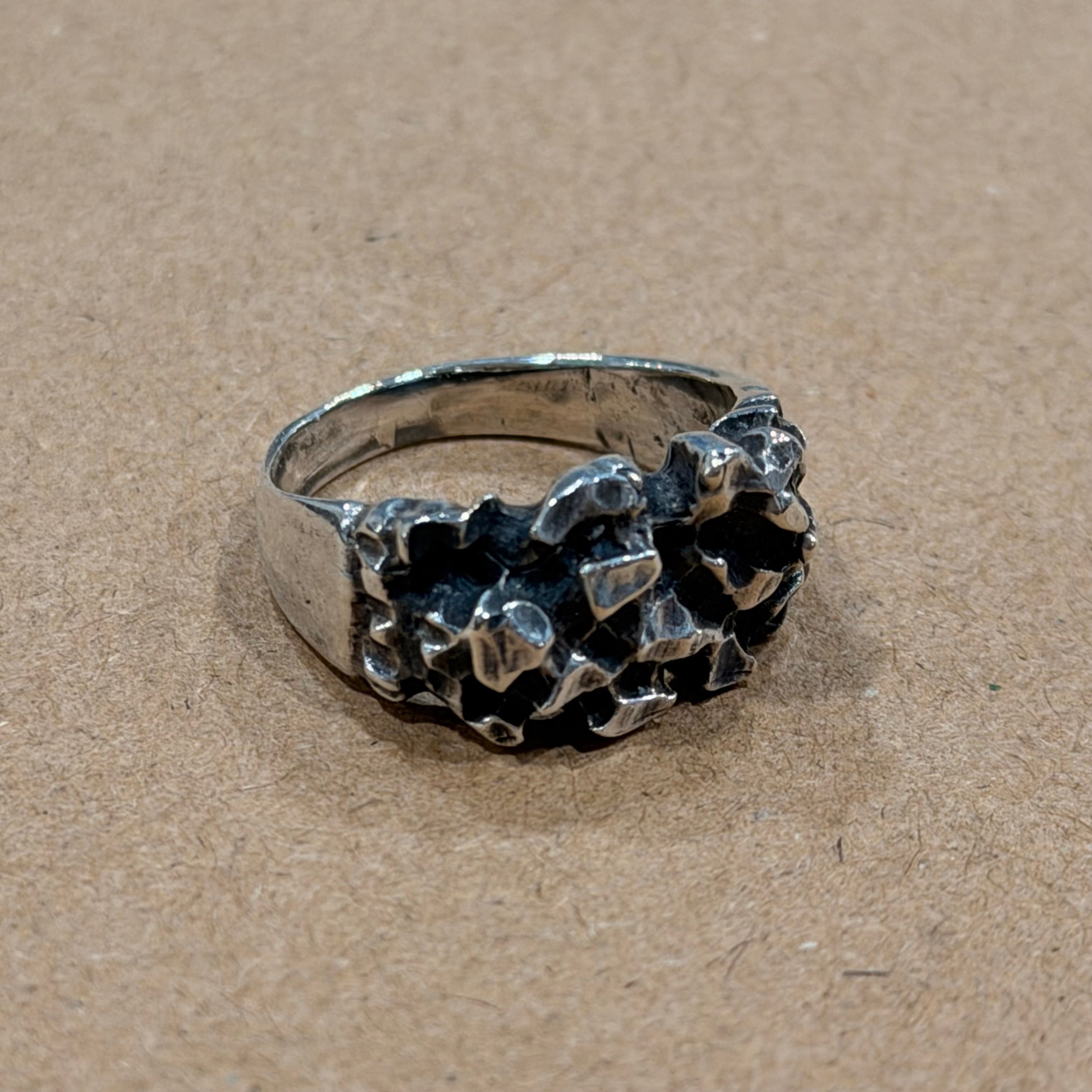 Sterling Nugget Brutalist Ring Sz 7.5