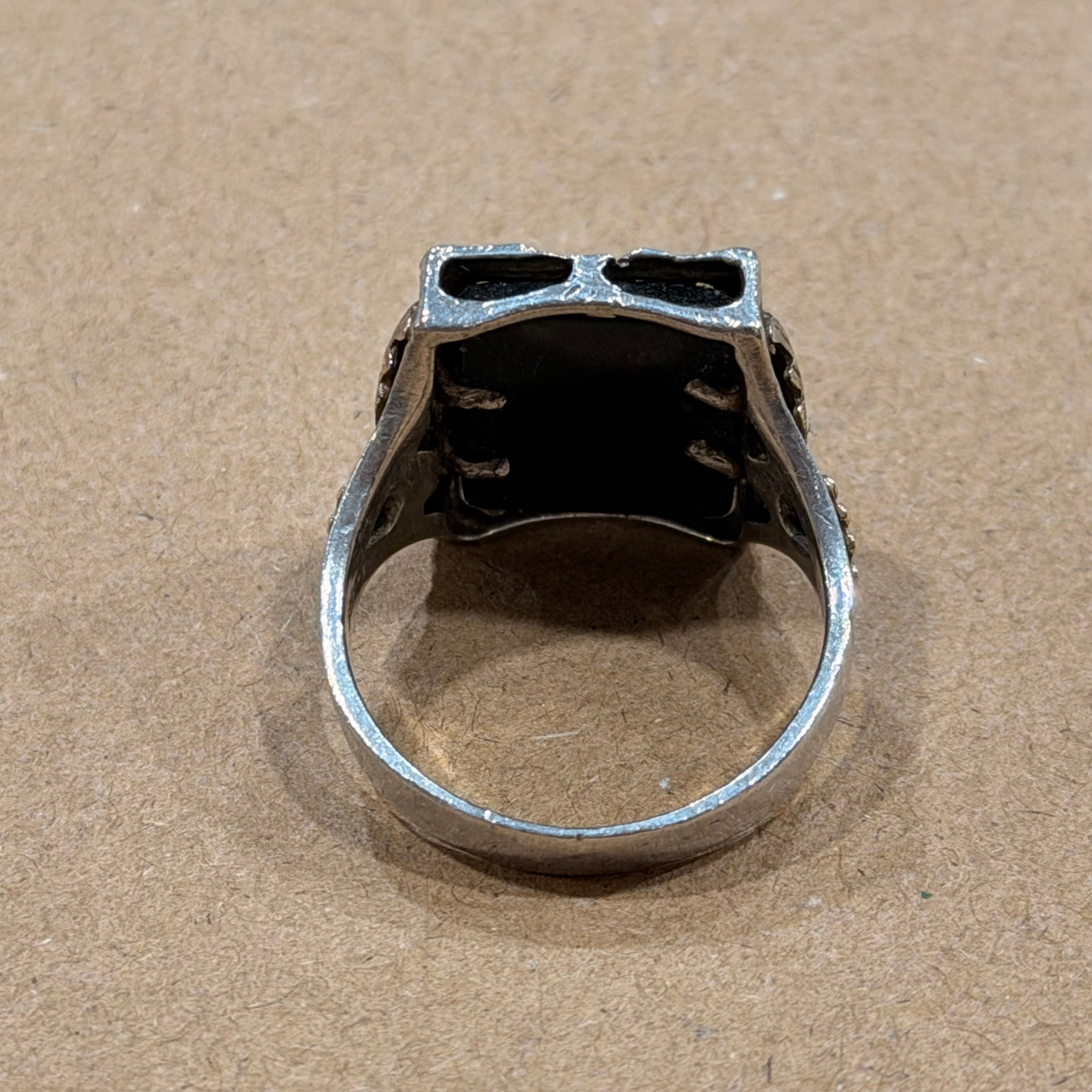 Sterling & 14k Gold Black Hills Onyx Eagle Ring Sz 11.5