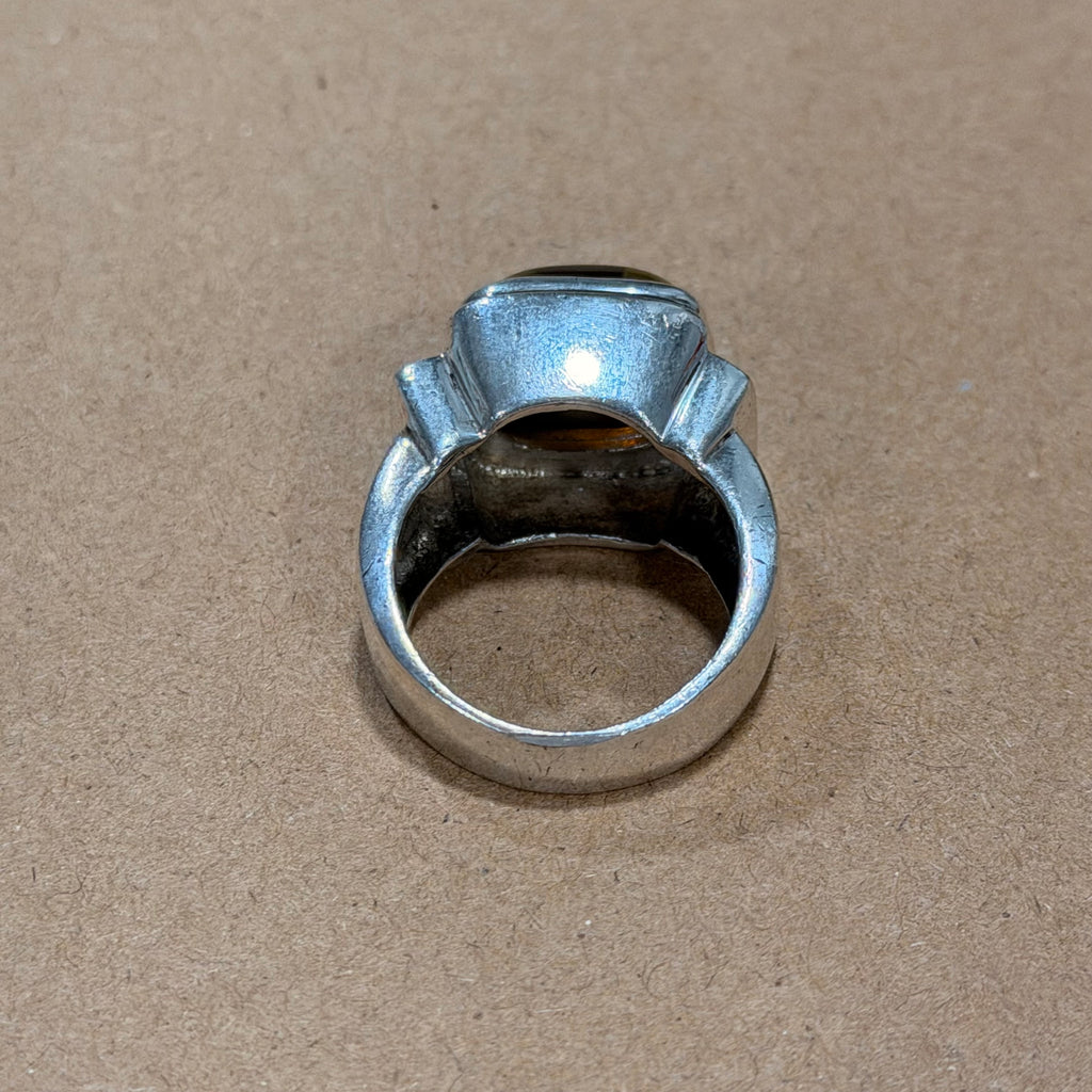 Chunky Sterling Tortoise Shell Ring Sz 9