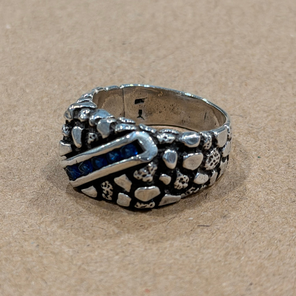 Sterling Brutalist Channel Set Glass Nugget Ring Sz 9