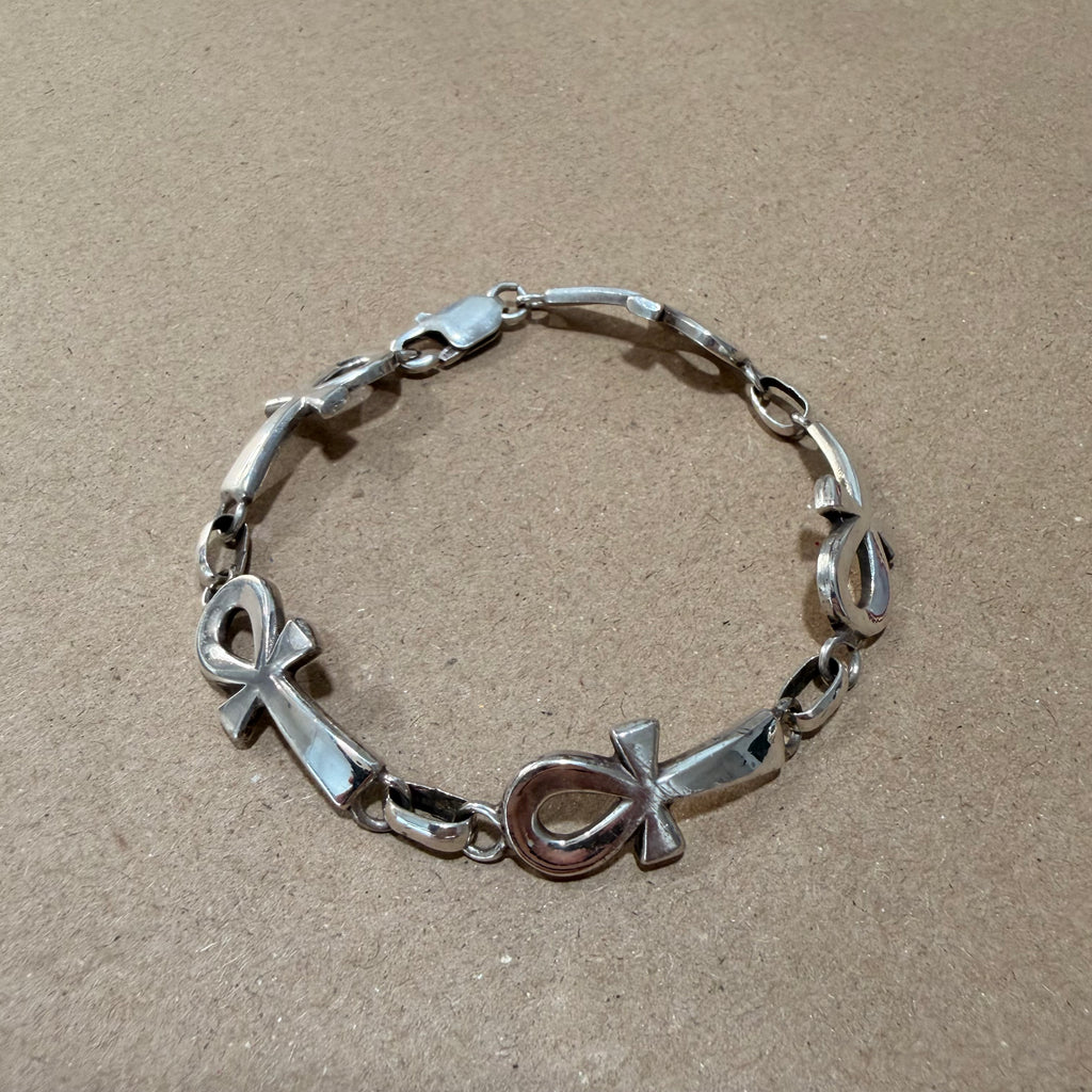 Sterling Ankh Link Bracelet 8 in