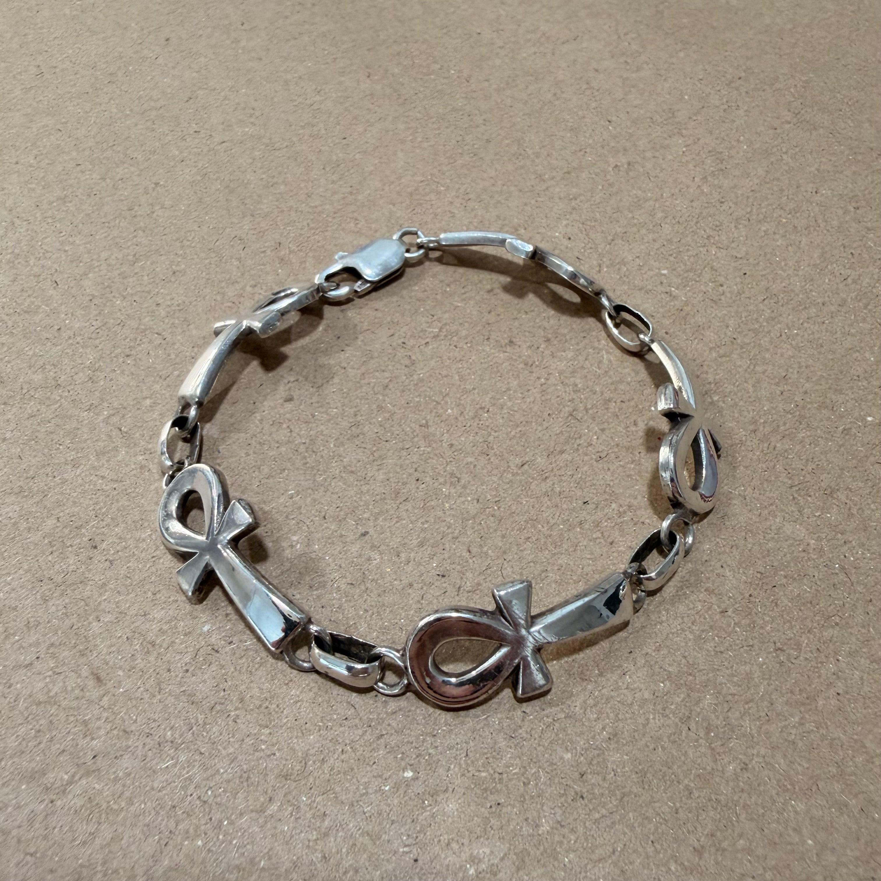Sterling Ankh Link Bracelet 8 in