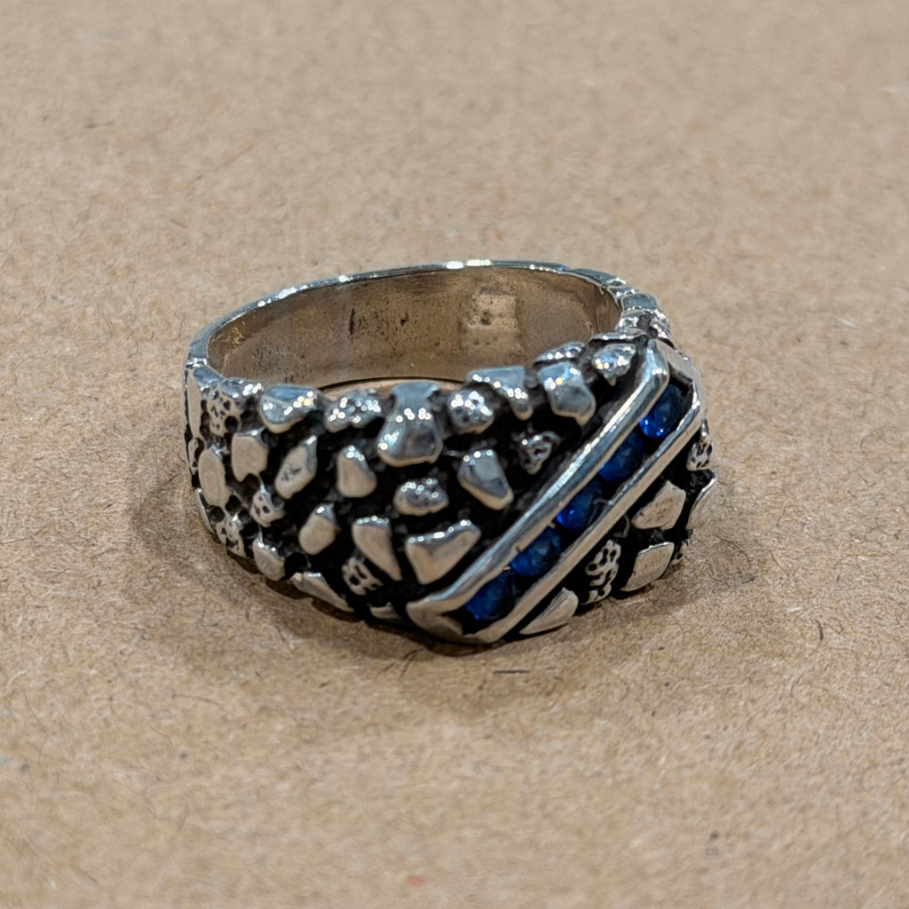 Sterling Brutalist Channel Set Glass Nugget Ring Sz 9