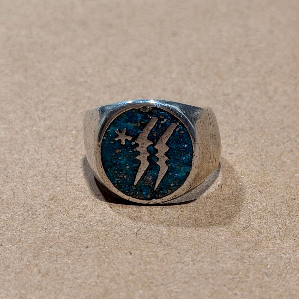 Sterling Southwestern Crushed Turquoise Lightning Bolt Ring Sz 10