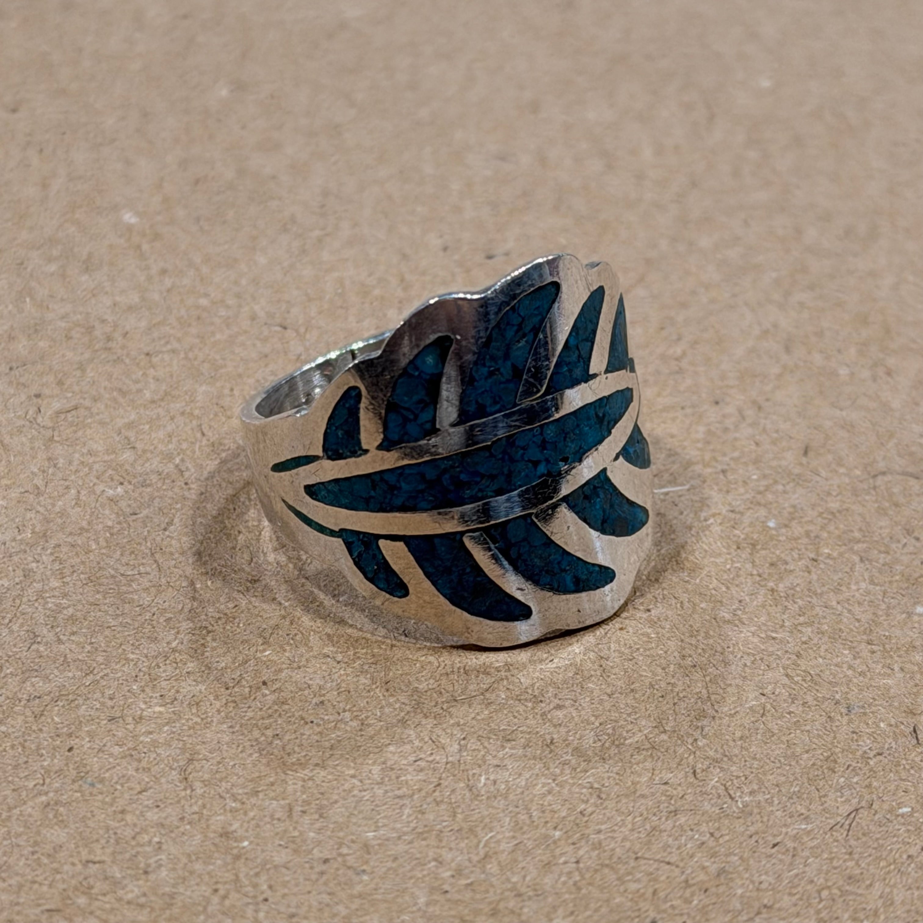 Sterling Turquoise Inlay Southwestern Ring Sz 8