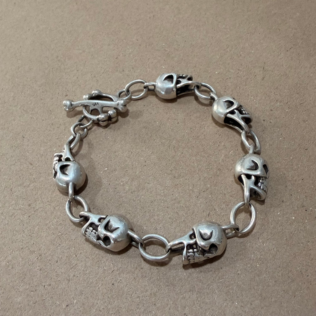 Massive Sterling Skull Link Bracelet 10.5 in