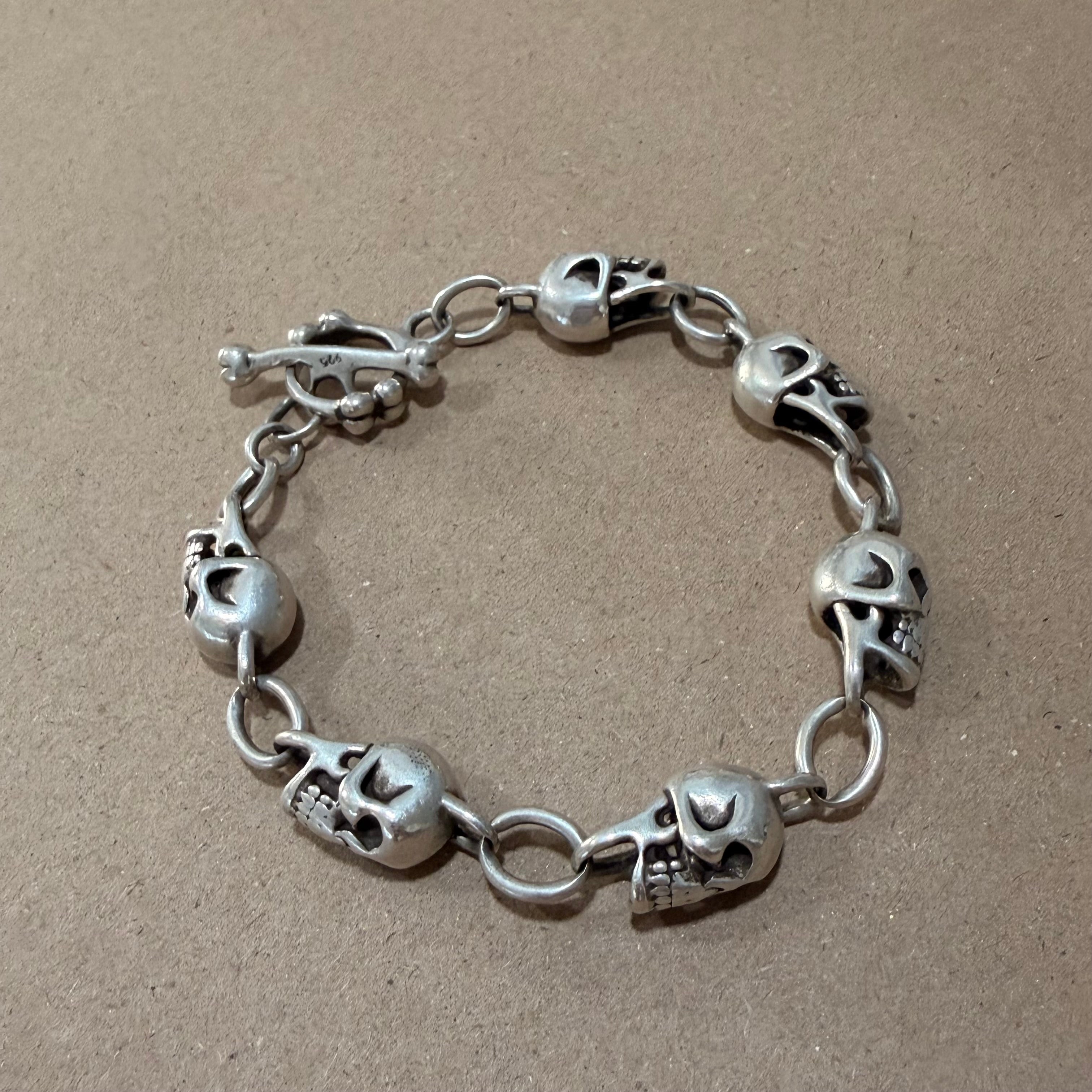Massive Sterling Skull Link Bracelet 10.5 in