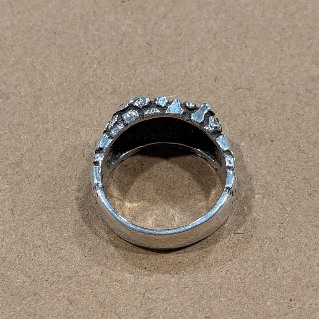 Sterling Brutalist Channel Set Glass Nugget Ring Sz 9