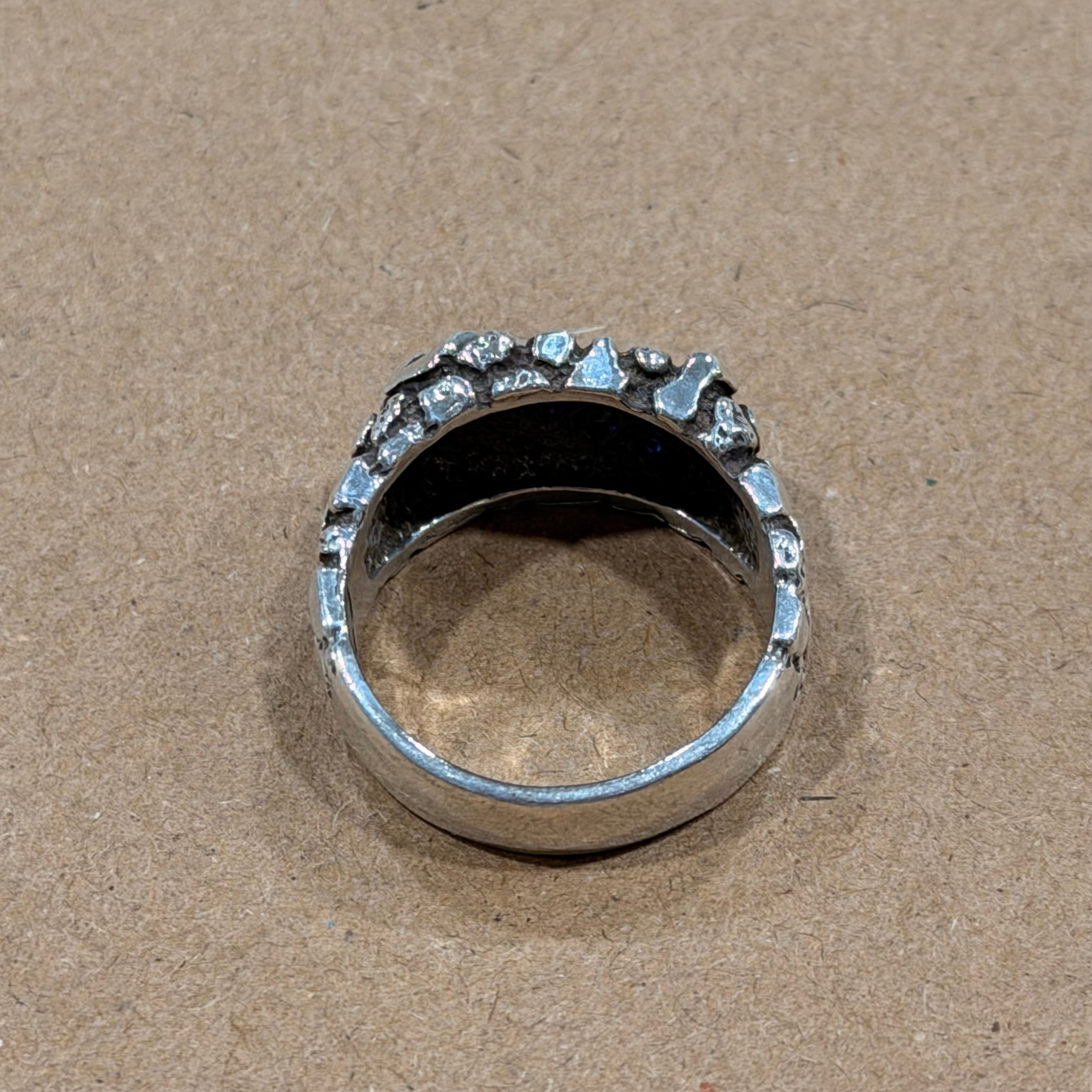 Sterling Brutalist Channel Set Glass Nugget Ring Sz 9