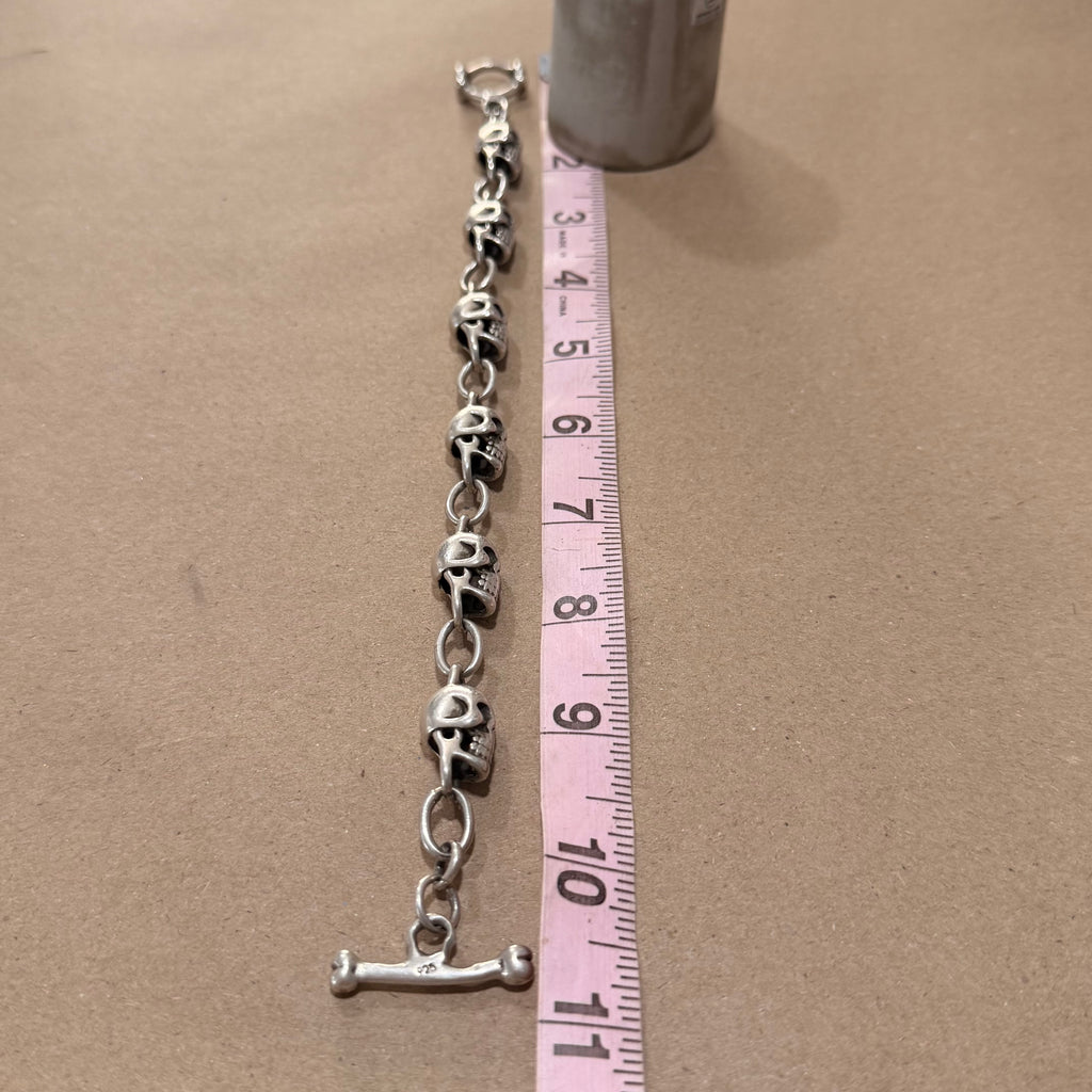 Massive Sterling Skull Link Bracelet 10.5 in