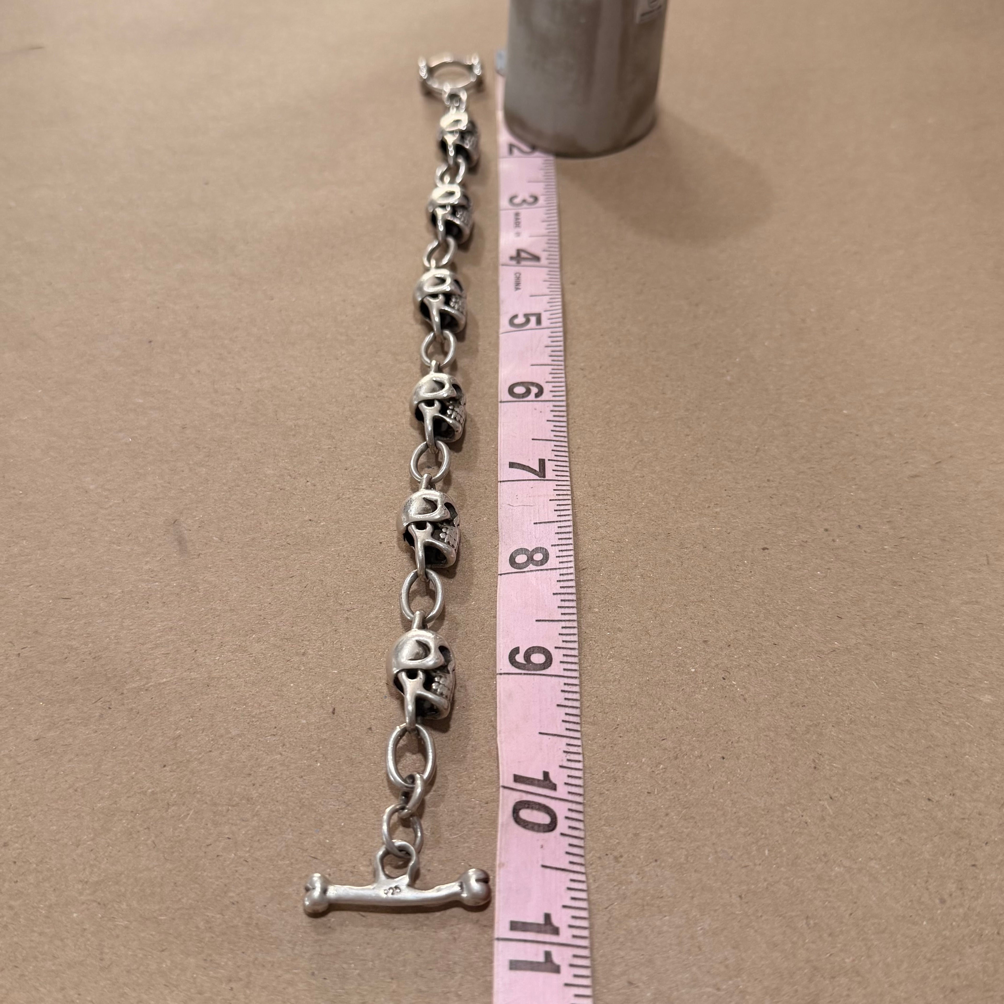 Massive Sterling Skull Link Bracelet 10.5 in