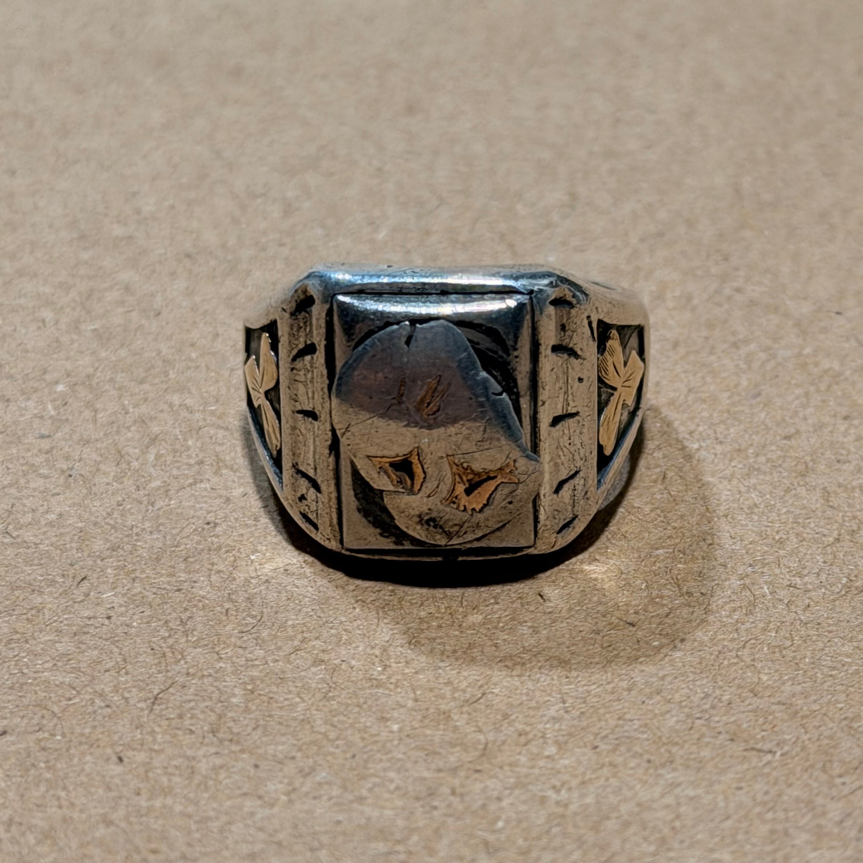 Sterling Gold Inlay Signet Ring Sz 10