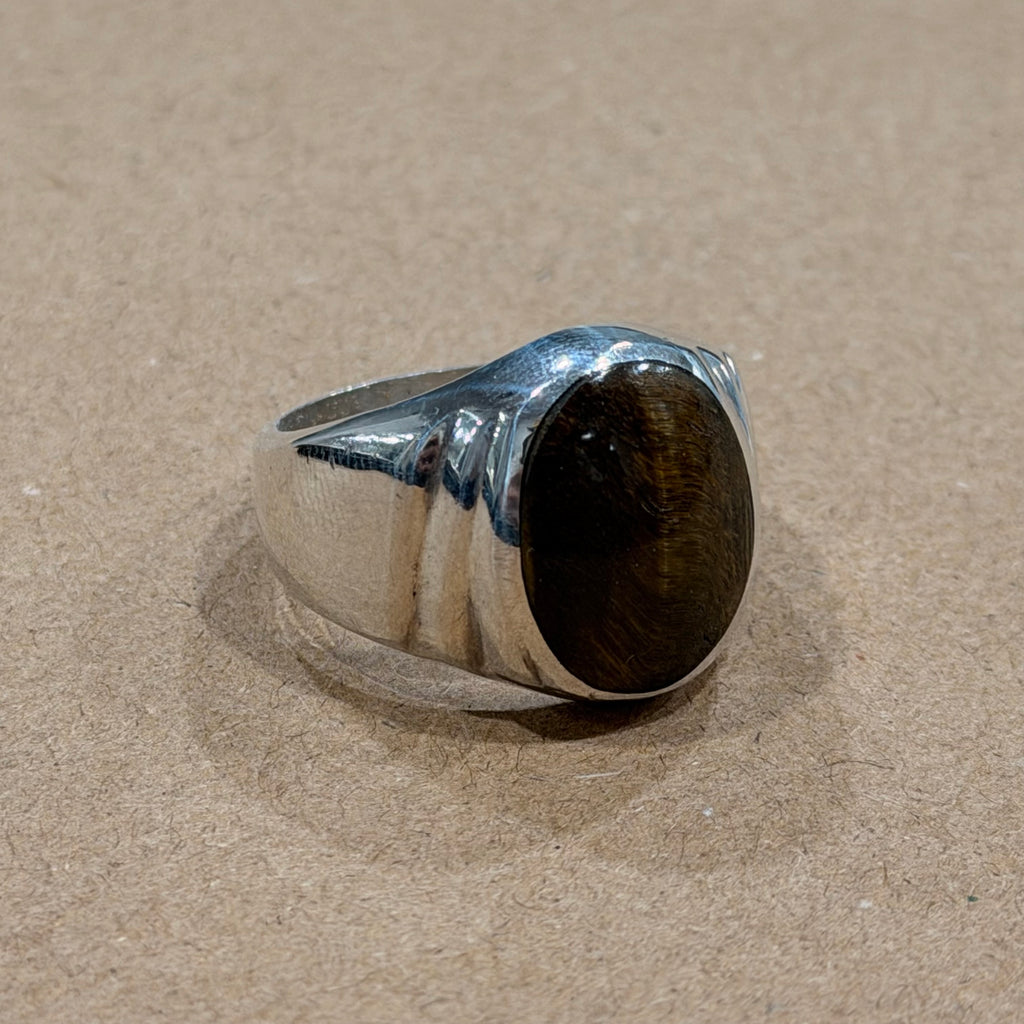Sterling Chunky Tigers Eye Ring Sz 11