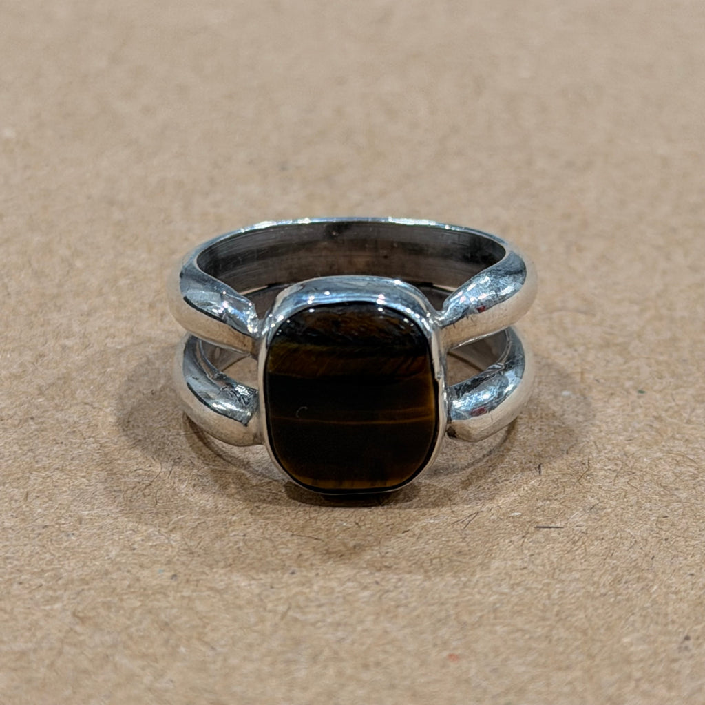 Sterling Tigers Eye Double Band Ring Sz 8
