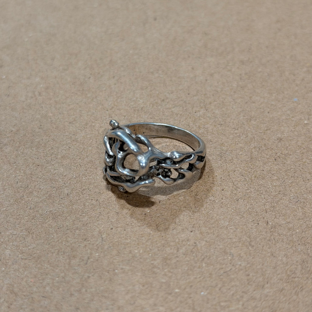 Sterling Brutalist Abstract Ring Sz 8