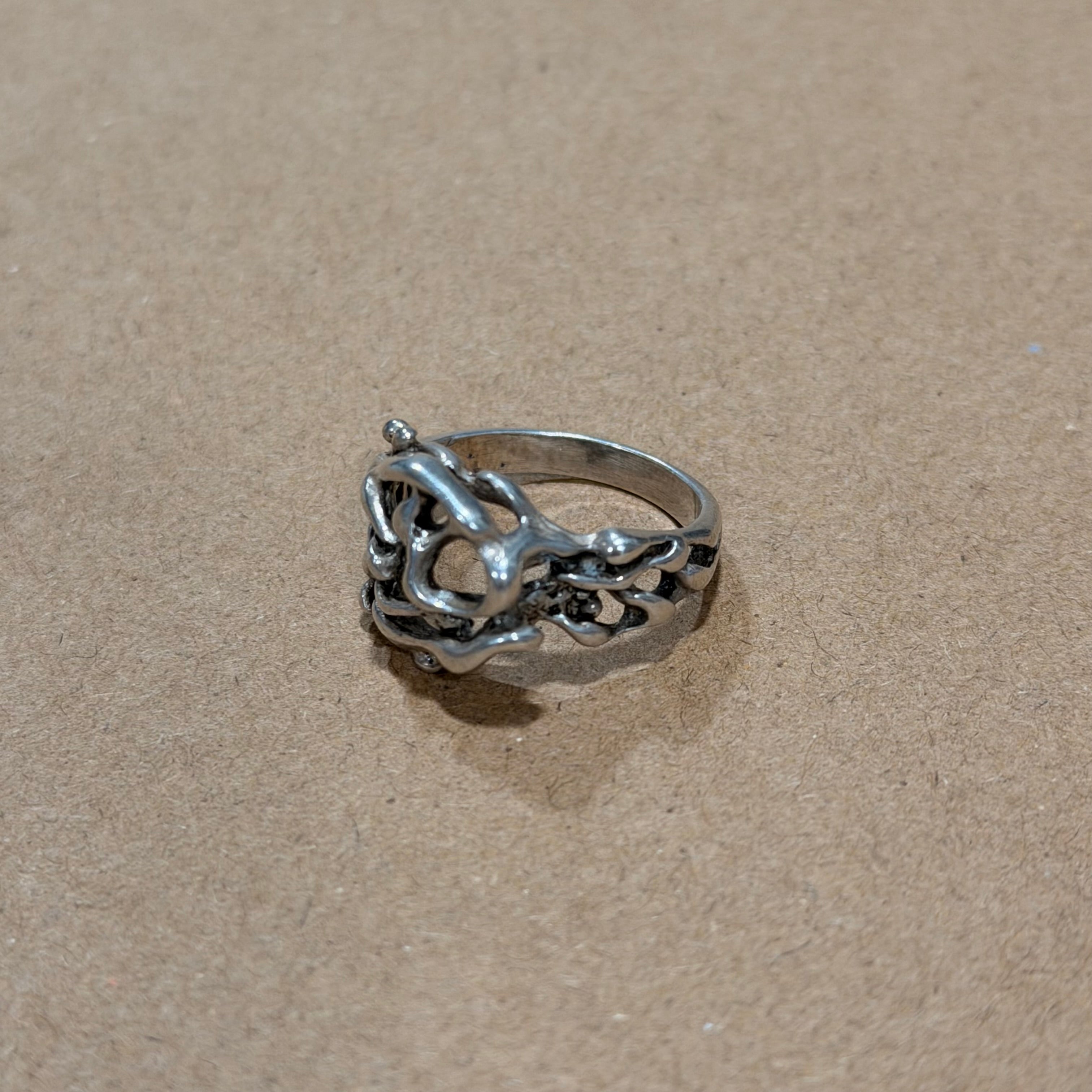 Sterling Brutalist Abstract Ring Sz 8
