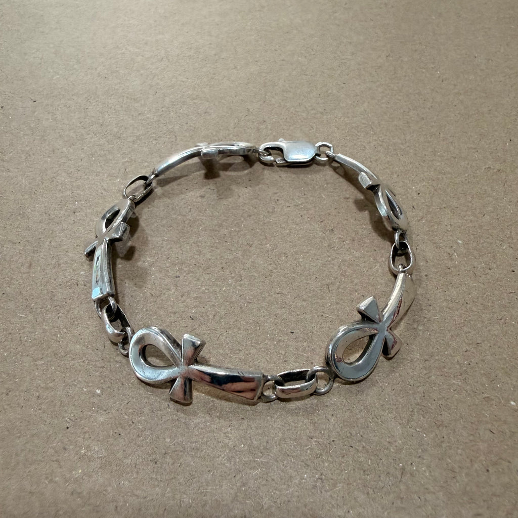 Sterling Ankh Link Bracelet 8 in