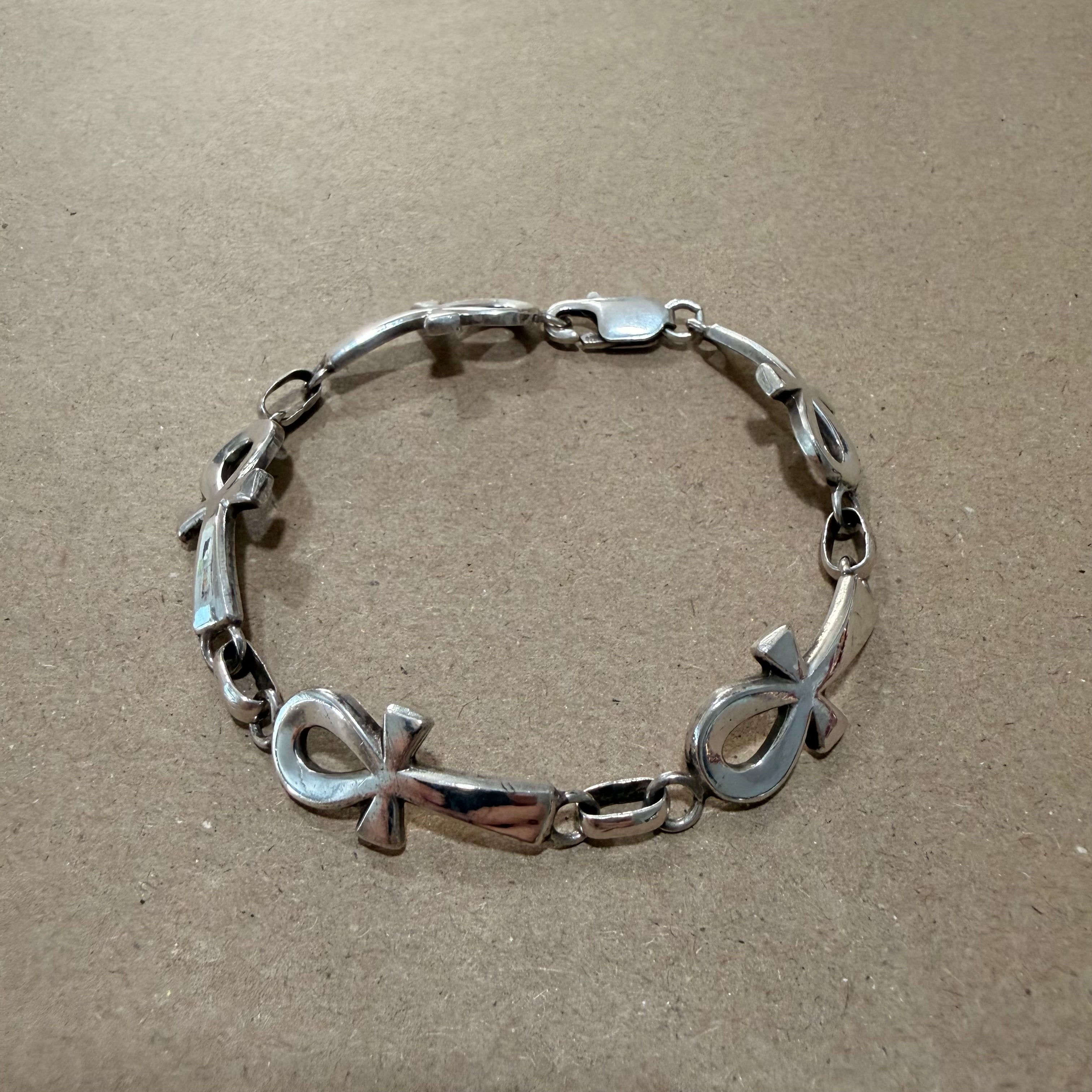 Sterling Ankh Link Bracelet 8 in