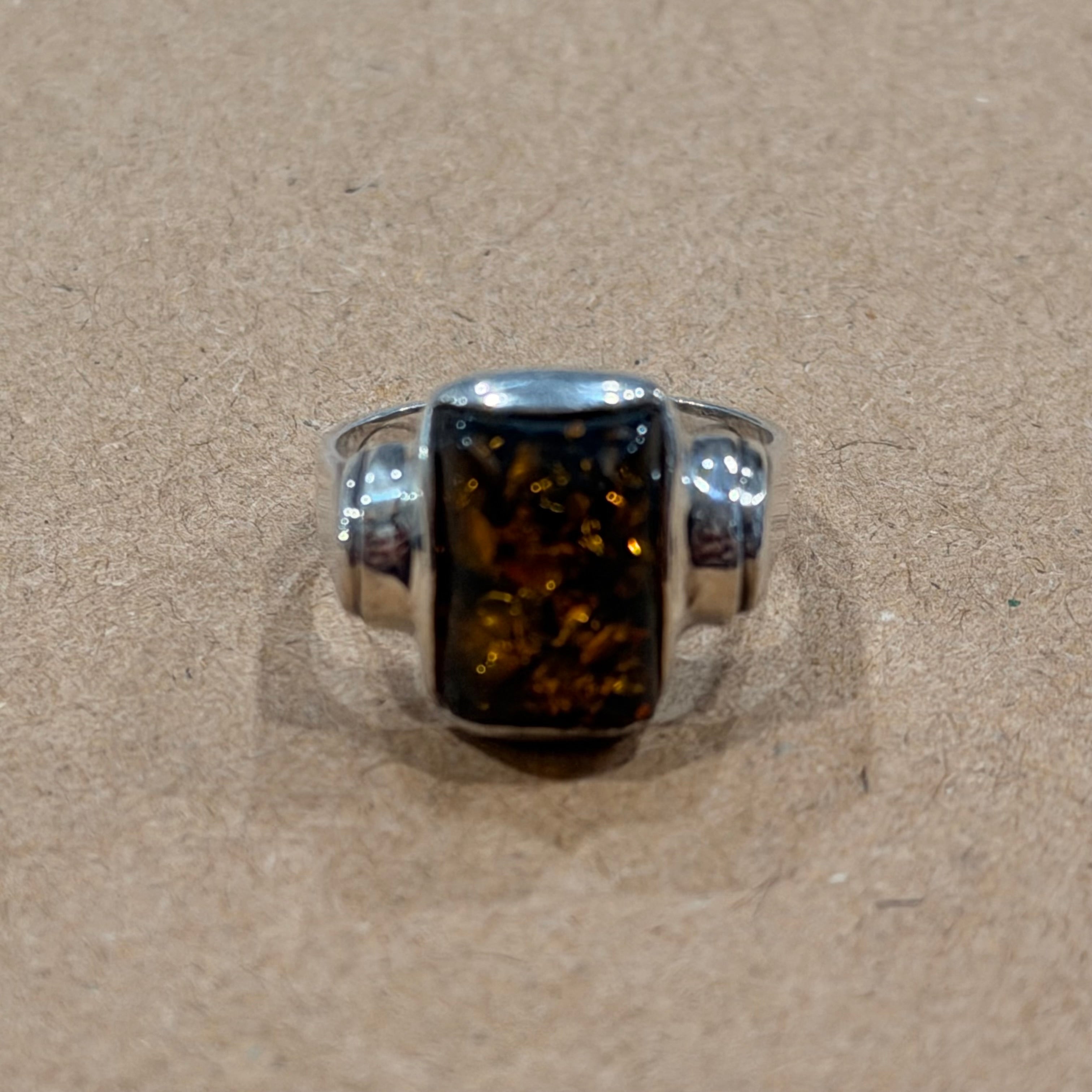 Sterling Baltic Amber Ring Sz 5.75