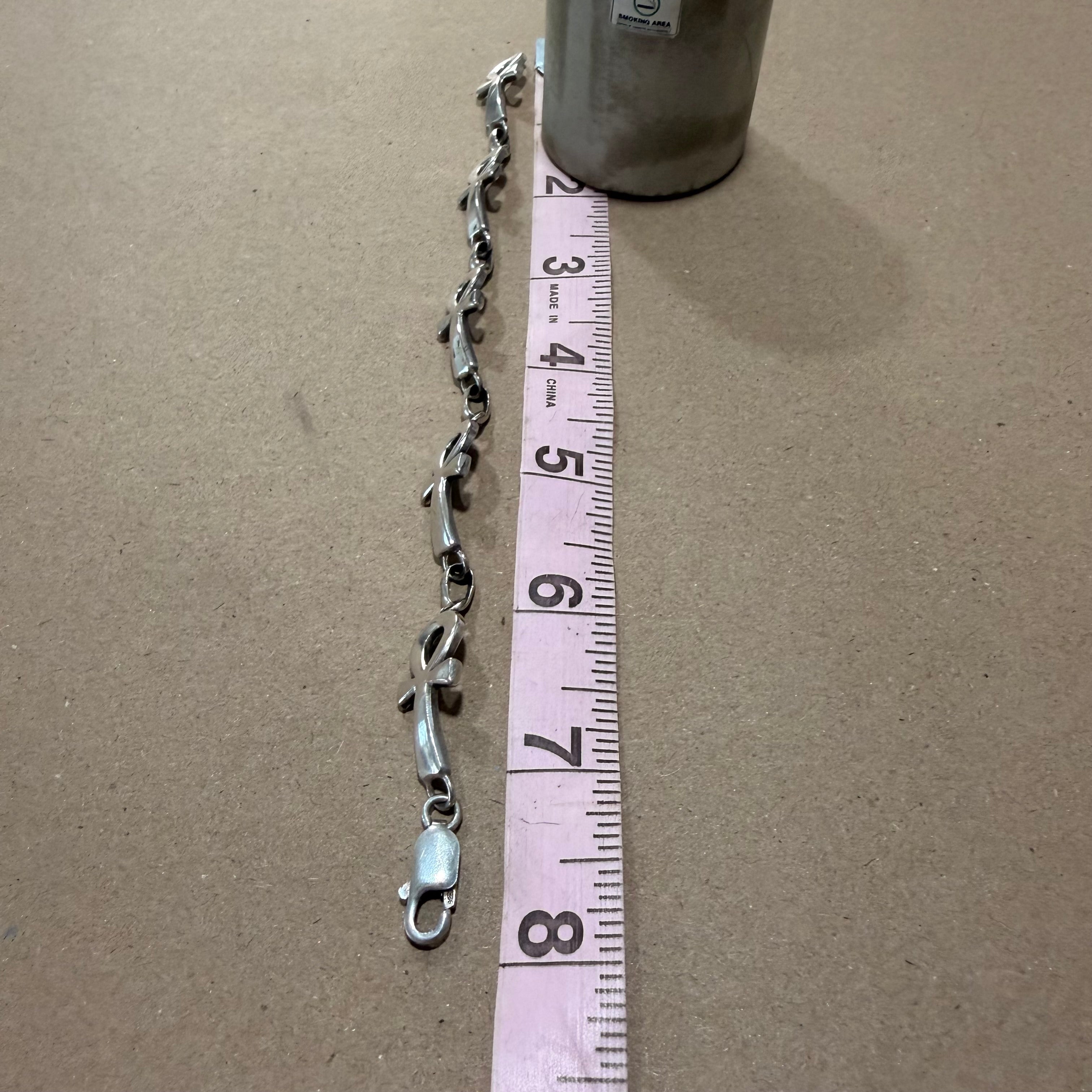 Sterling Ankh Link Bracelet 8 in