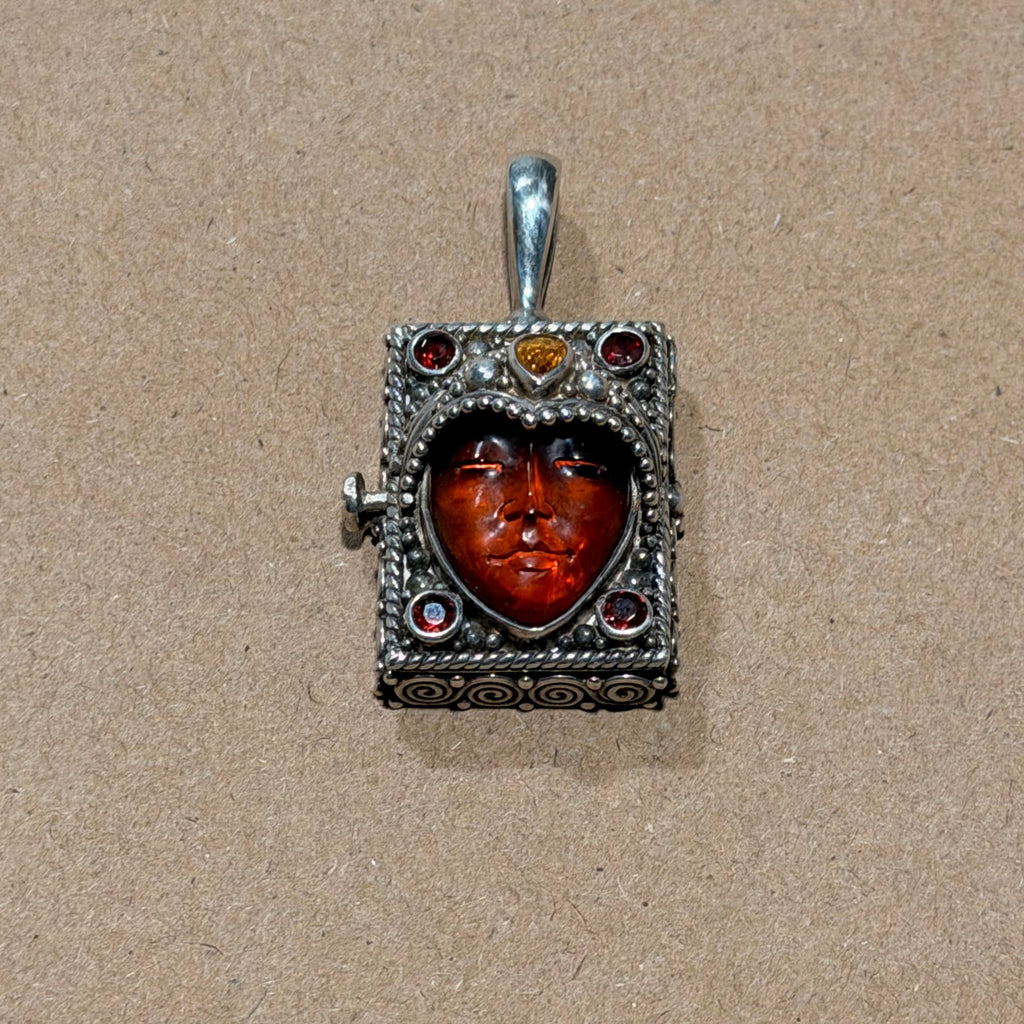 Sterling Goddess Locket Pendant W/ Amber, Garnet, & Citrine