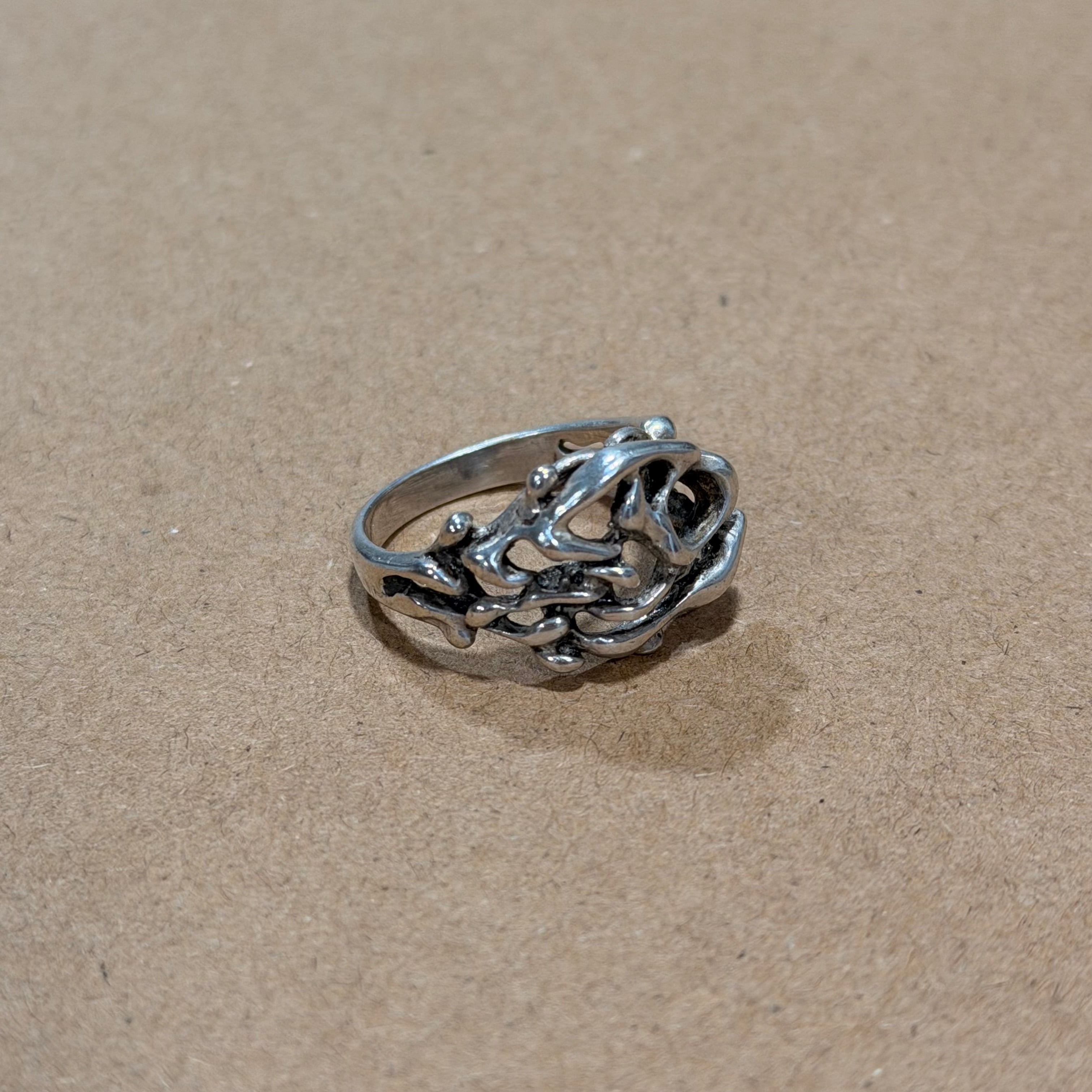 Sterling Brutalist Abstract Ring Sz 8