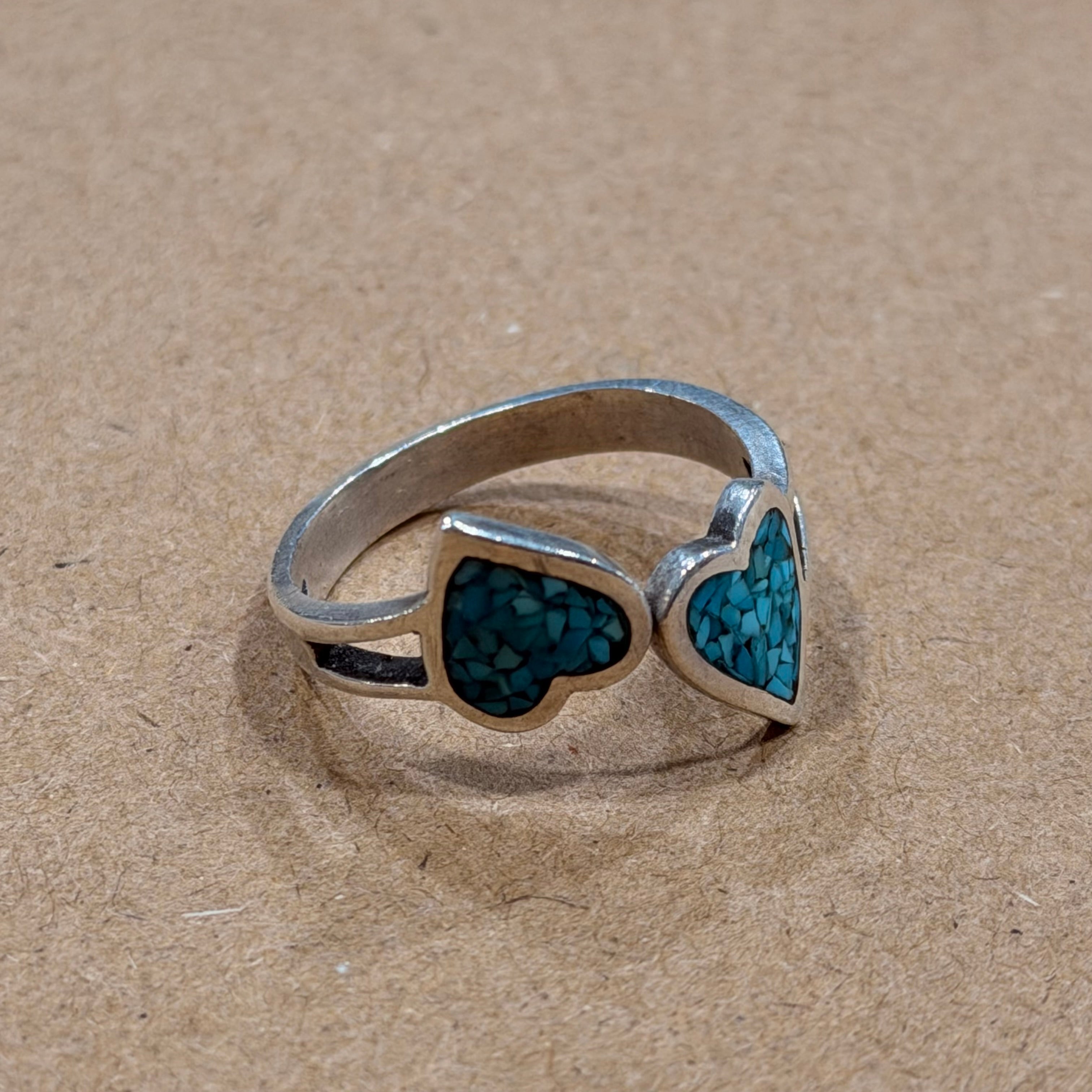 Sterling Turquoise Double Heart Ring Sz 8