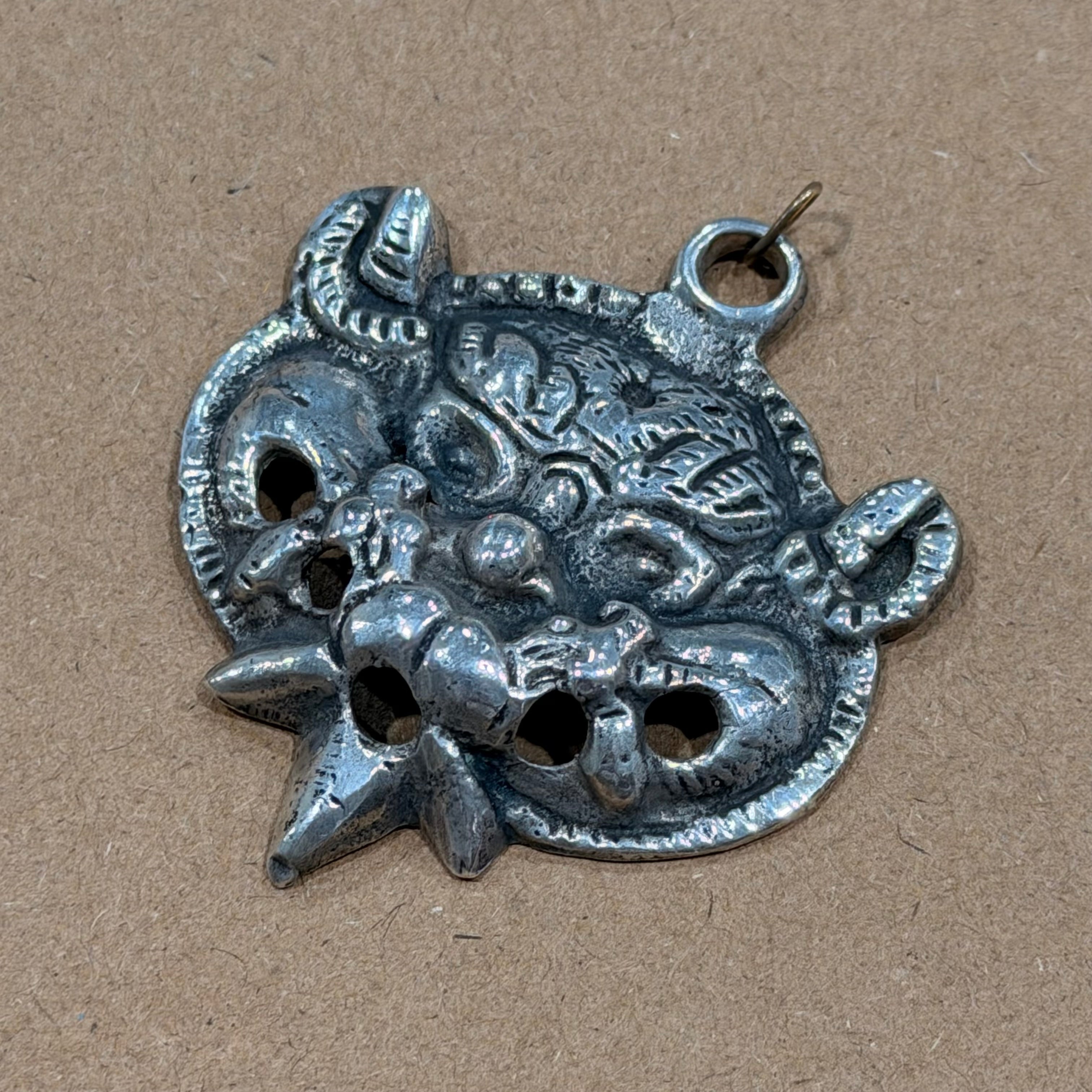 Massive Solid Sterling Tibetan Tiger Head Pendant 2 in.