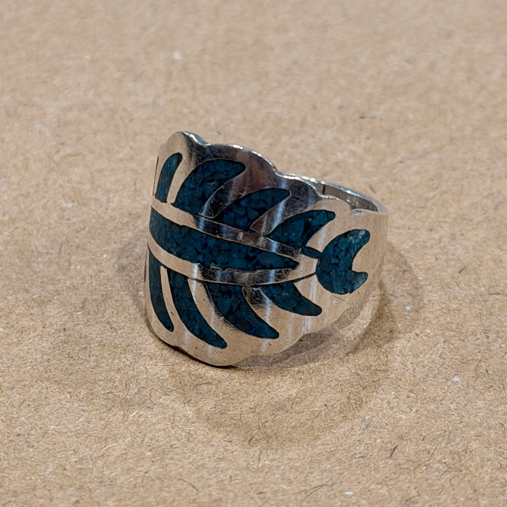 Sterling Turquoise Inlay Southwestern Ring Sz 8