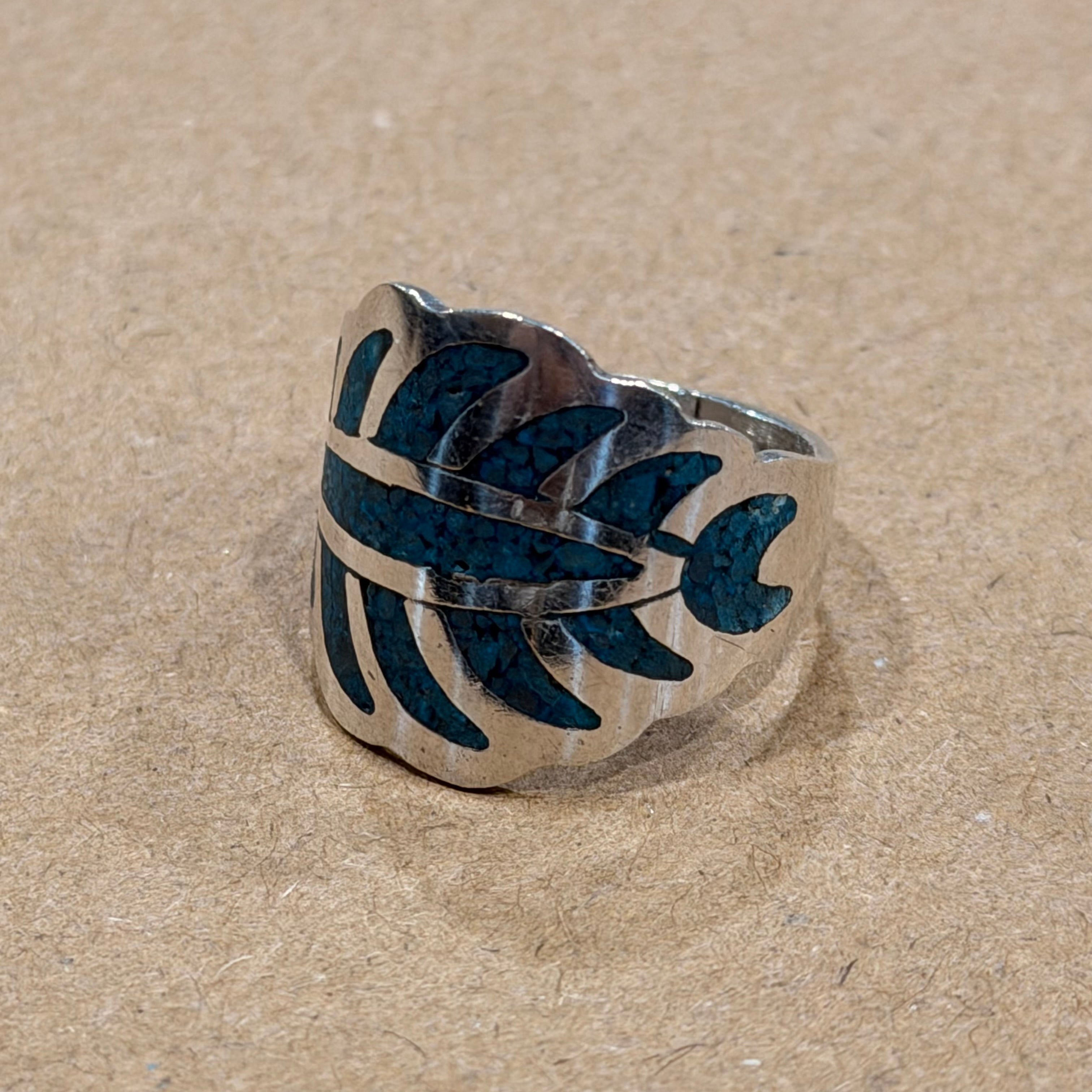 Sterling Turquoise Inlay Southwestern Ring Sz 8