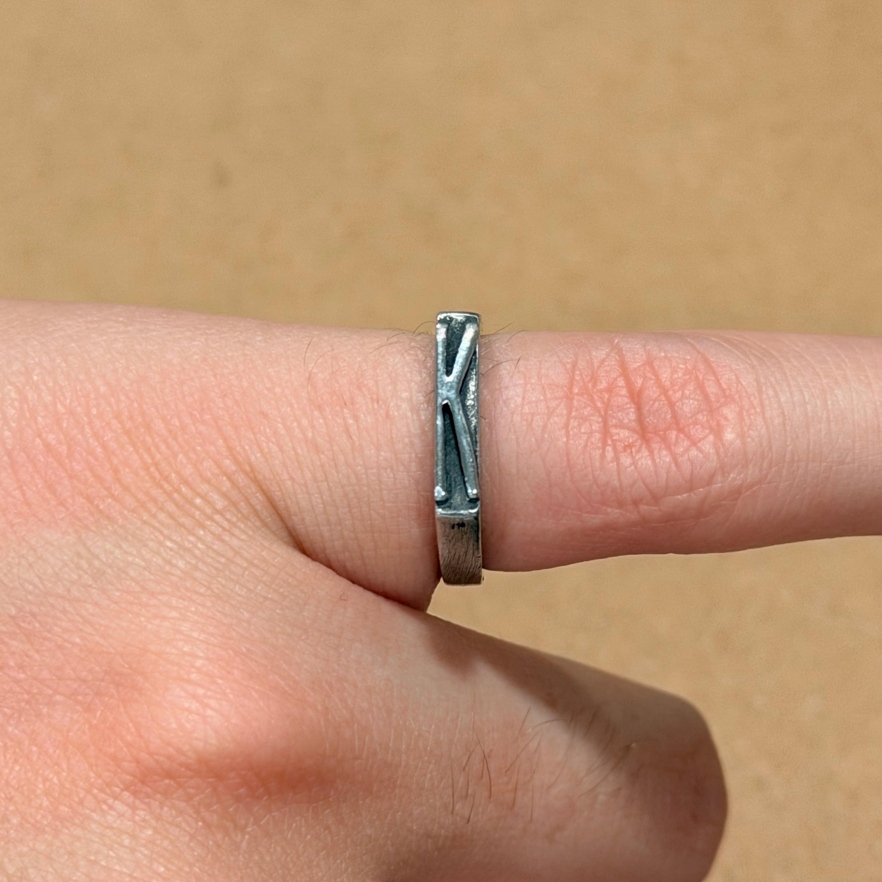 Sterling Slim K Initial Ring Sz 5