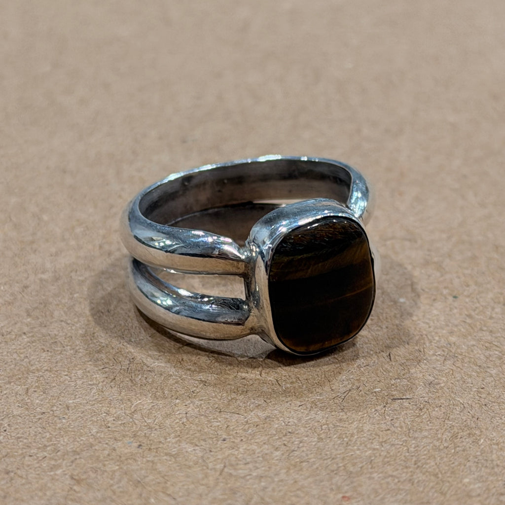 Sterling Tigers Eye Double Band Ring Sz 8