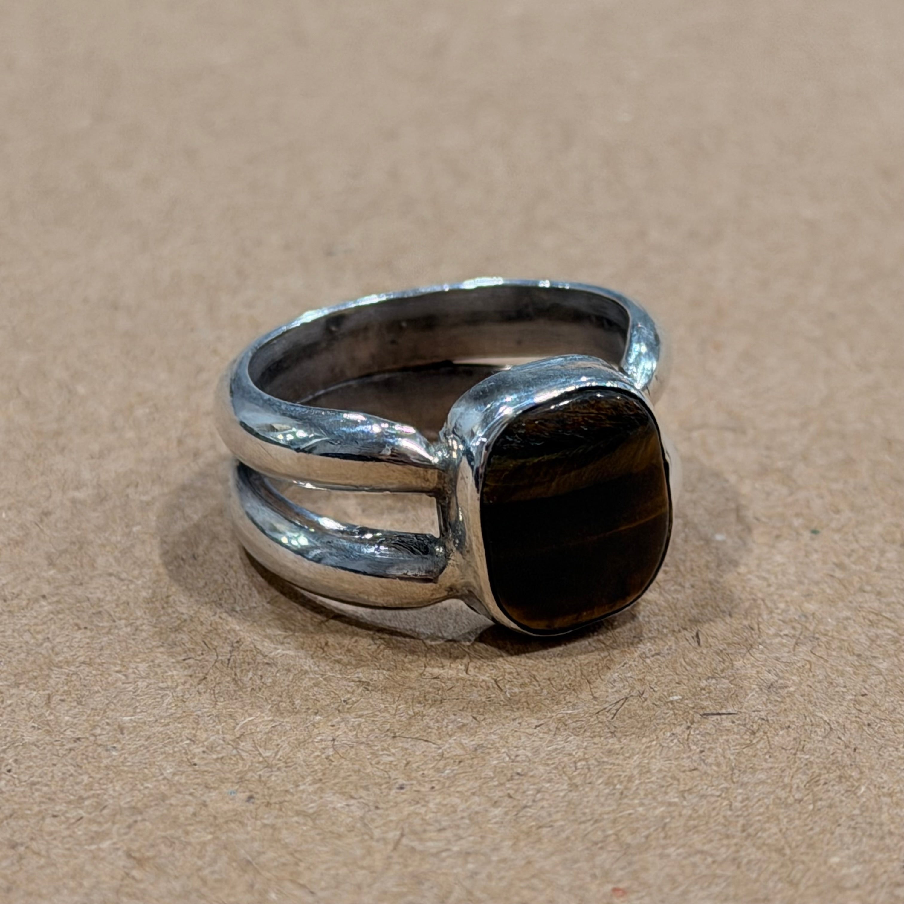 Sterling Tigers Eye Double Band Ring Sz 8