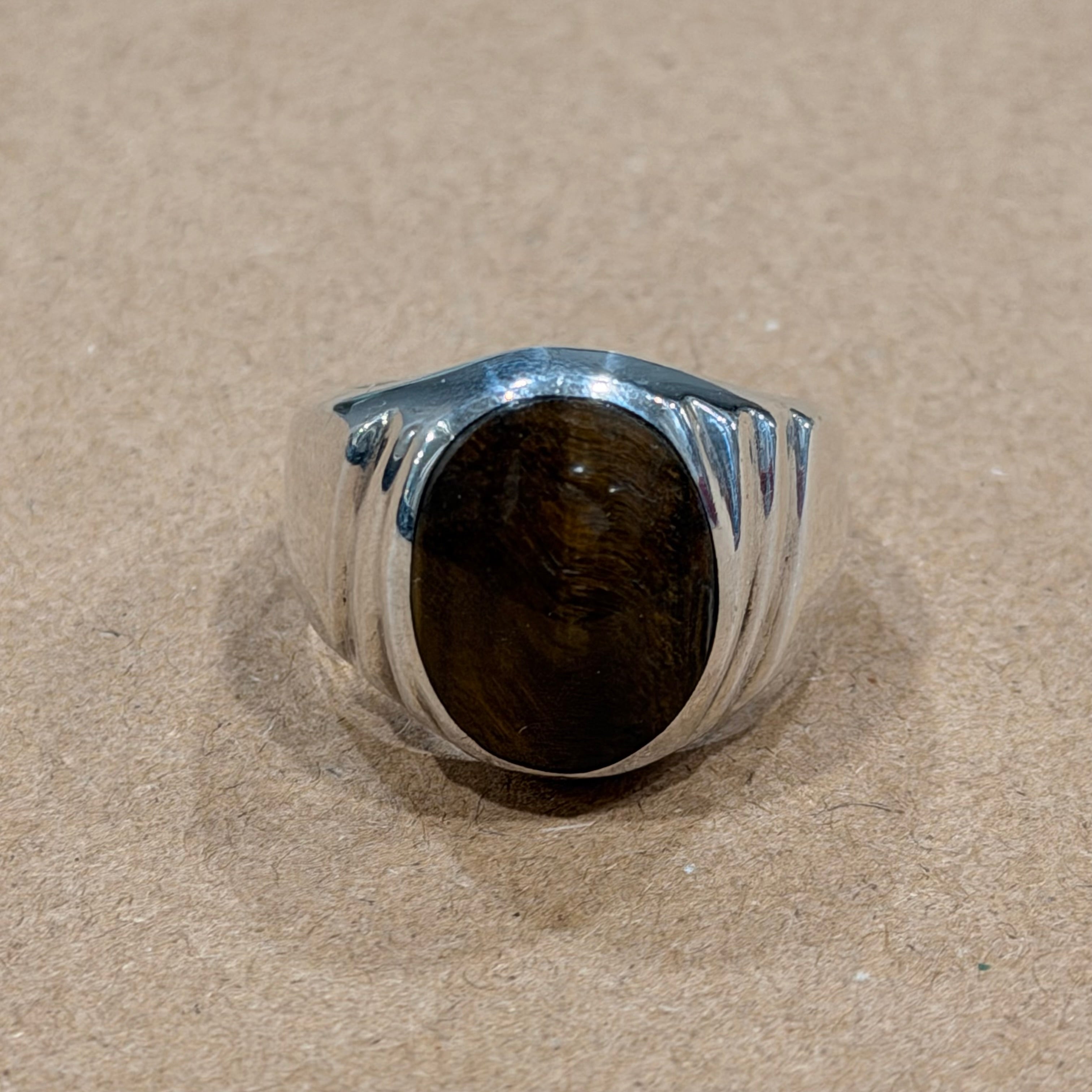 Sterling Chunky Tigers Eye Ring Sz 11
