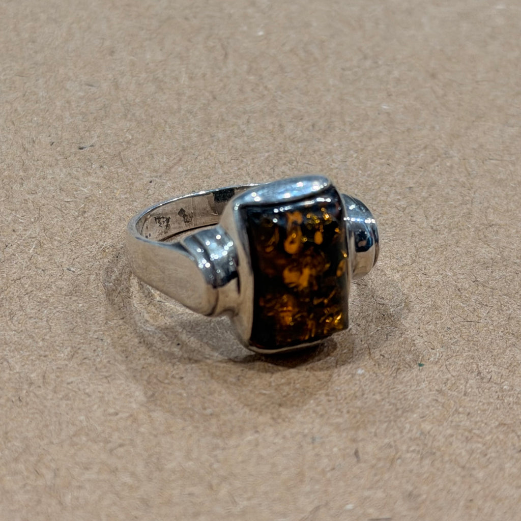 Sterling Baltic Amber Ring Sz 5.75