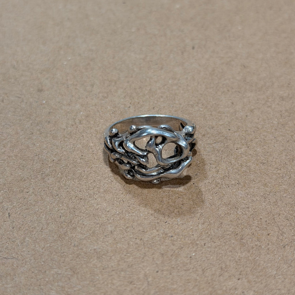 Sterling Brutalist Abstract Ring Sz 8